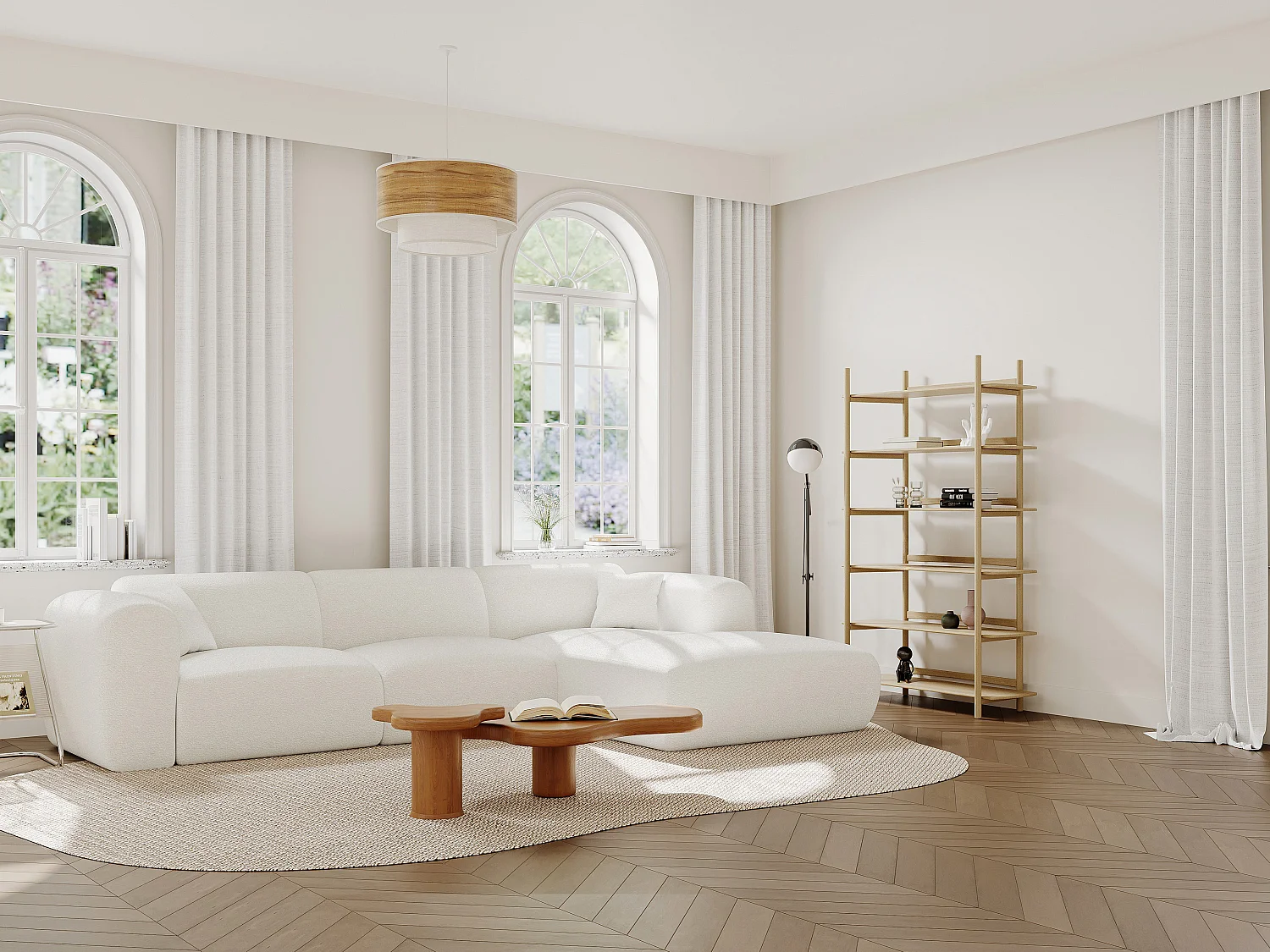 Großes Ecksofa - Ecke rechts - Bouclé-Stoff - Weiß - POGNI von Maison Céphy