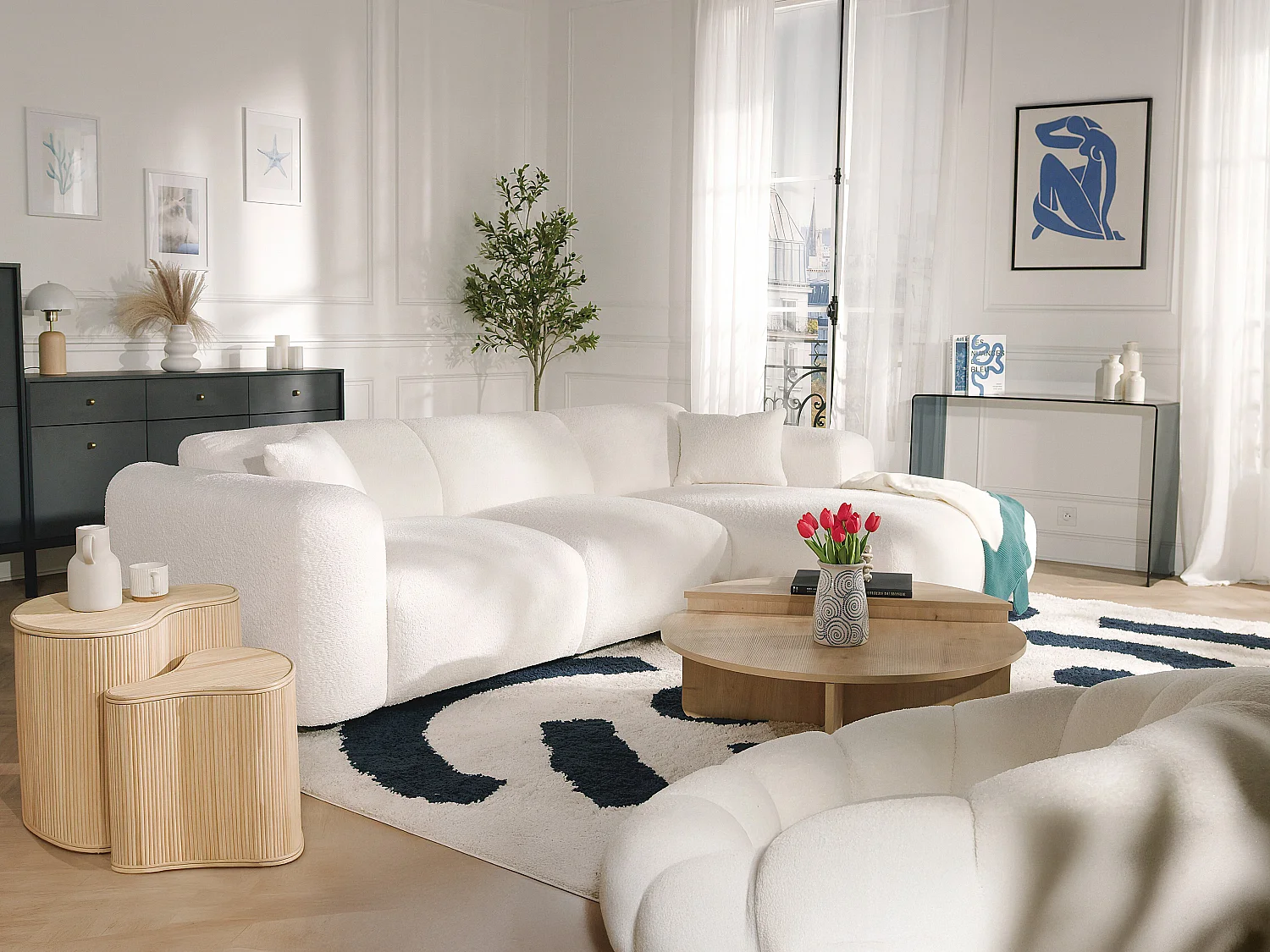 Großes Ecksofa - Ecke rechts - Bouclé-Stoff - Weiß - POGNI von Maison Céphy