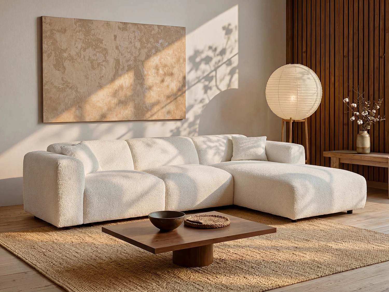 Großes Ecksofa - Ecke rechts - Bouclé-Stoff - Weiß - POGNI von Maison Céphy