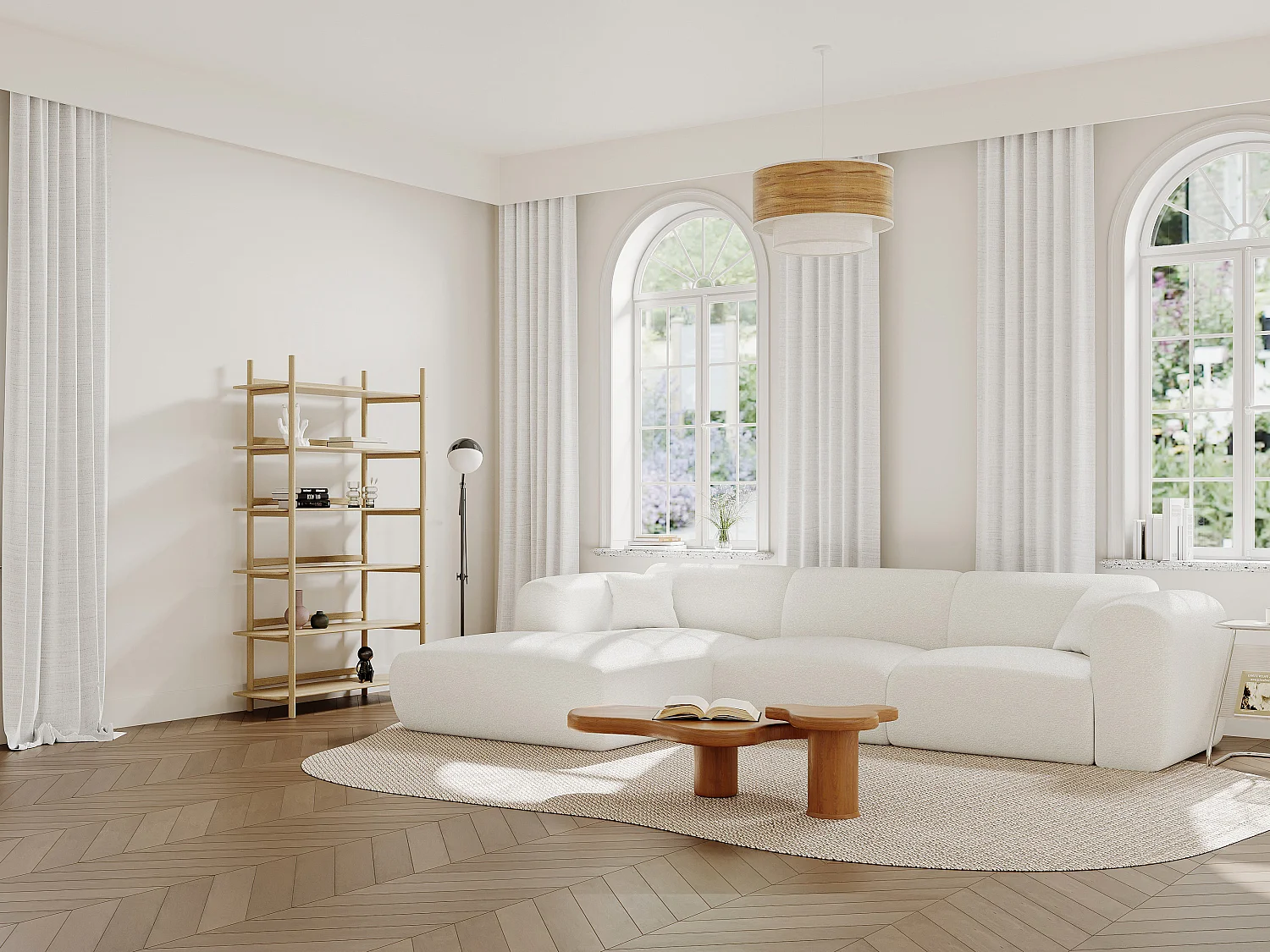 Sofá rinconera (ángulo izquierdo) de tela rizada blanco POGNI de Maison Céphy