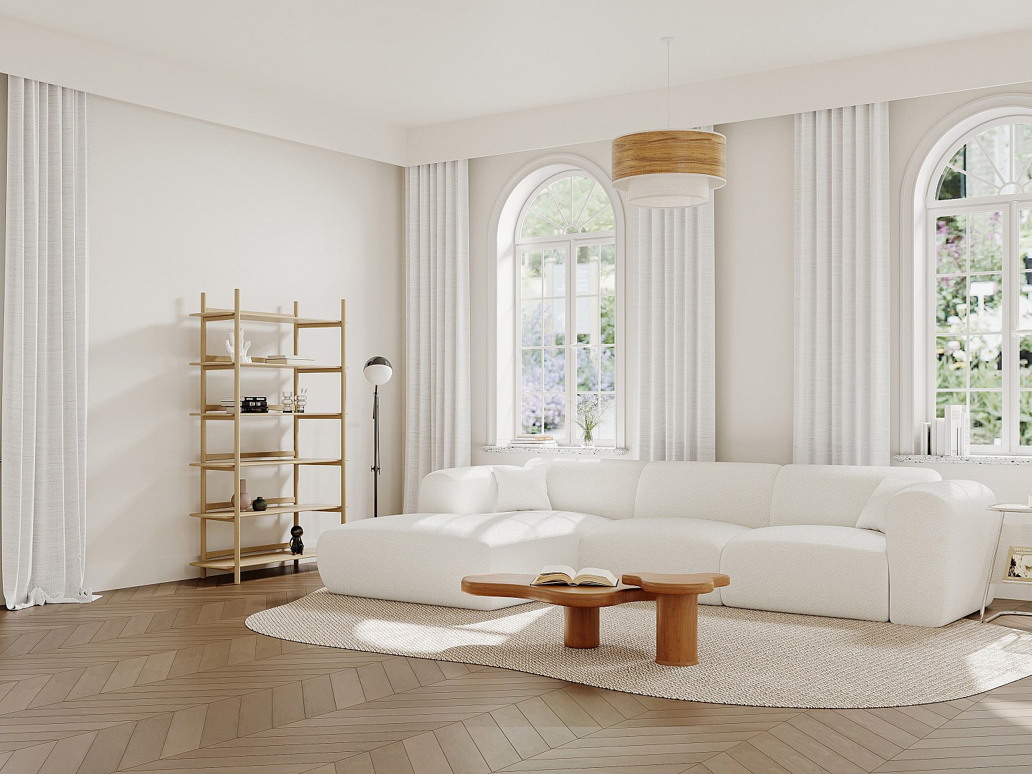 Vente-unique Großer Ecksofa - Ecke Links - Bouclé-Stoff - Weiß - Pogni Von Maison Céphy