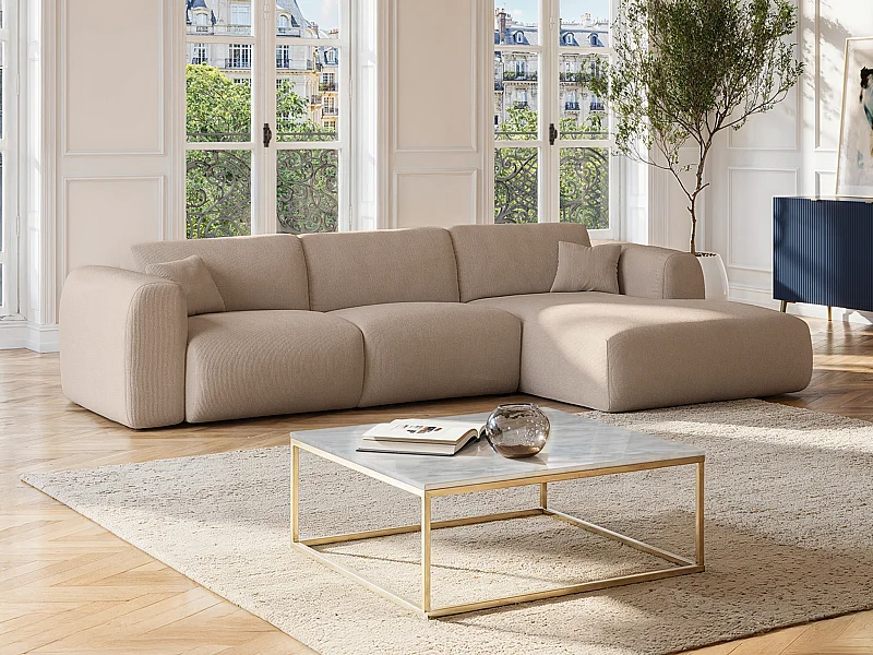 Sofá rinconera ángulo derecho de tela beige POGNI de Maison Céphy