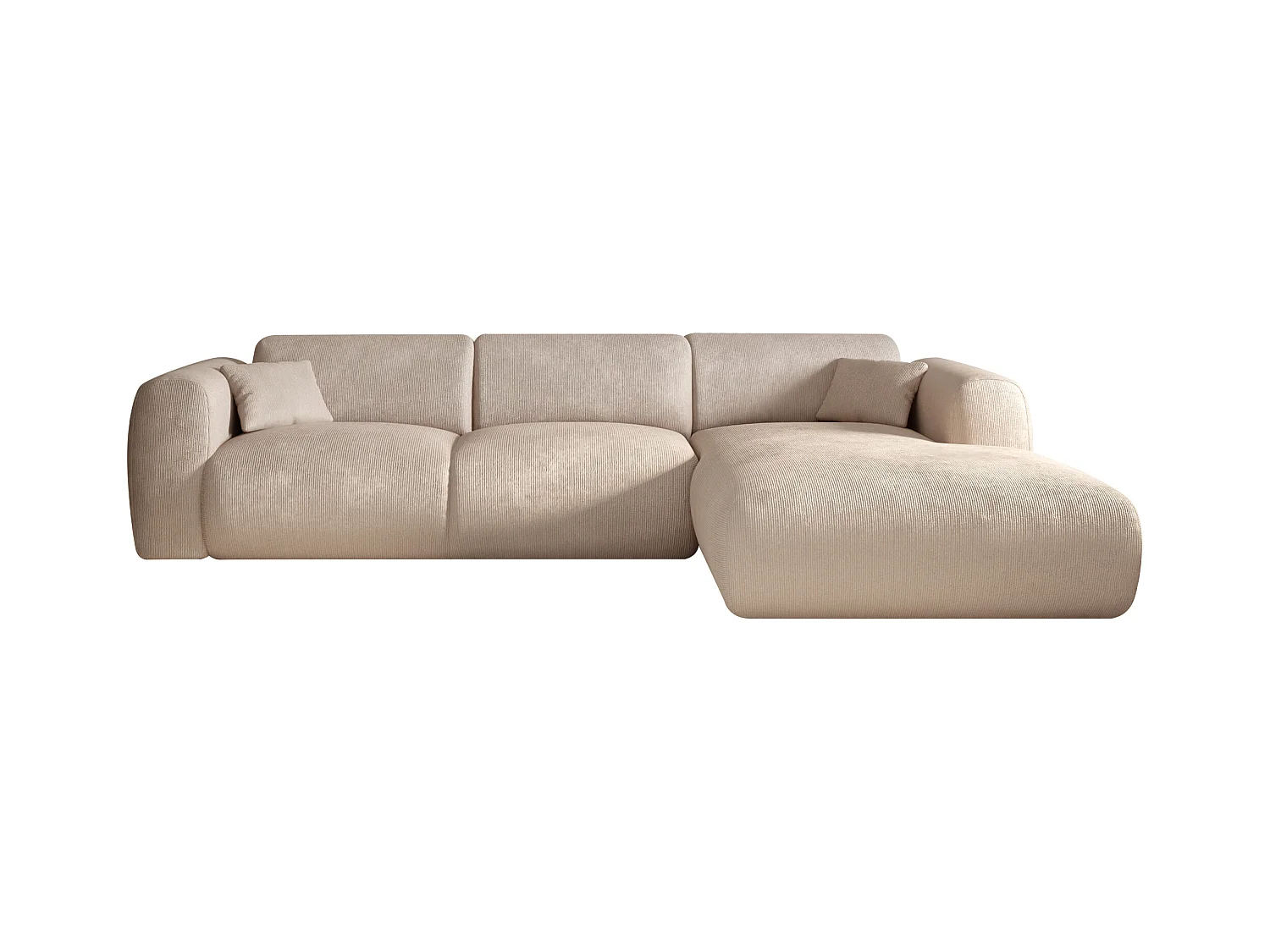 XXL-hoekbank met hoek rechts van beige stof met textuur POGNI van Maison Céphy