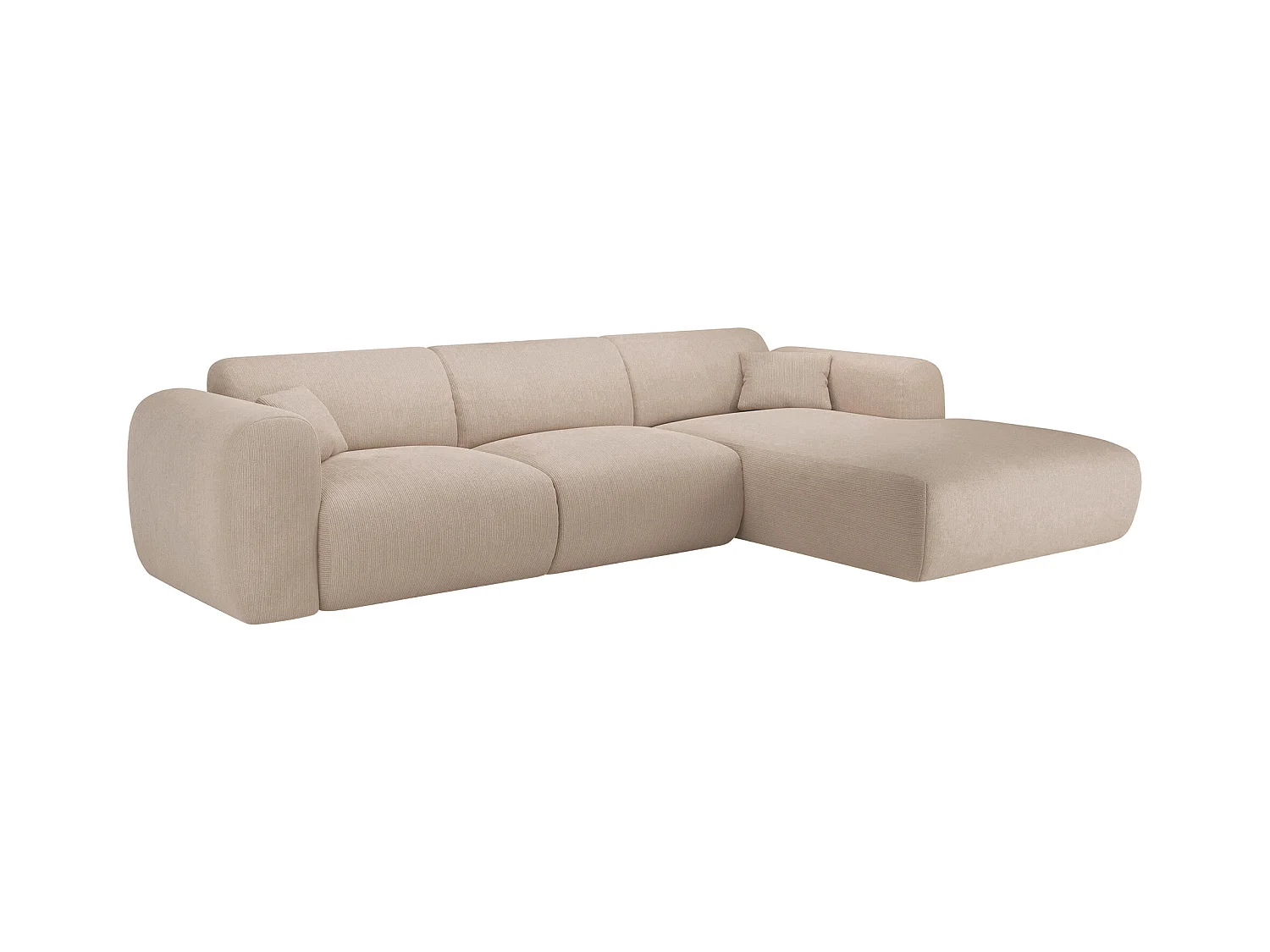 XXL-hoekbank met hoek rechts van beige stof met textuur POGNI van Maison Céphy