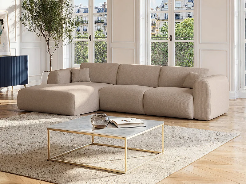 Großes Ecksofa - Ecke links - Samt-Stoff - Beige - POGNI von Maison Céphy