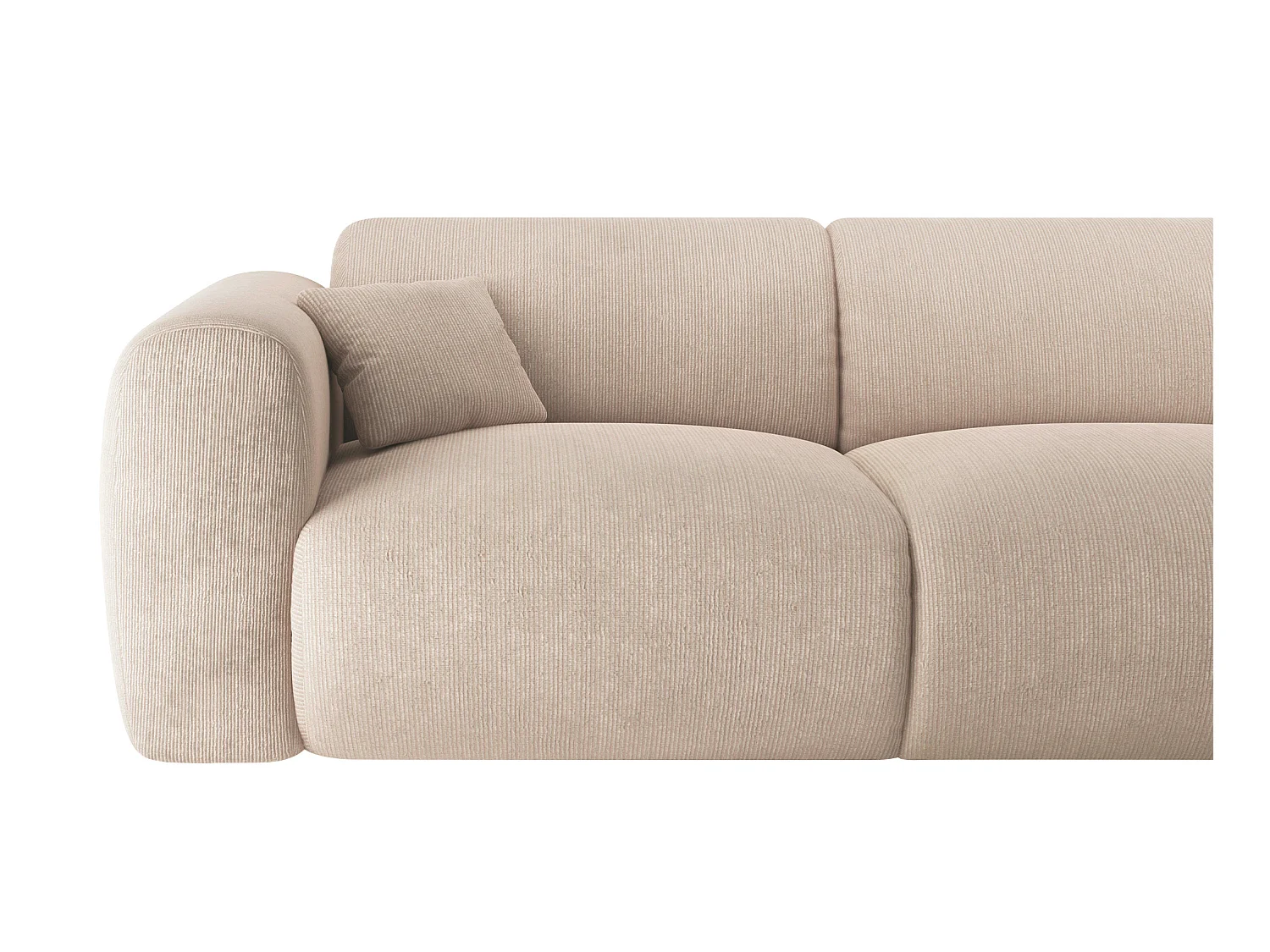 Grand canapé d'angle gauche en velours côtelé fines côtes beige POGNI de Maison Céphy