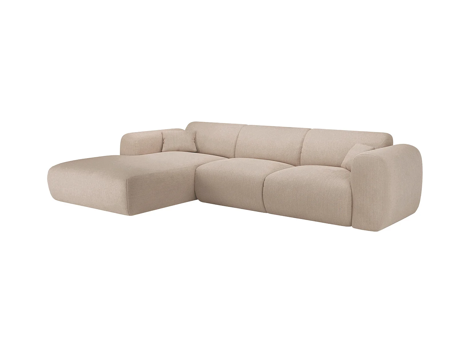 Grand canapé d'angle gauche en velours côtelé fines côtes beige POGNI de Maison Céphy