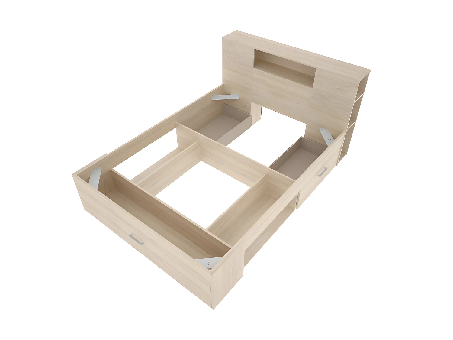 Cama com cabeceira, espaços de arrumação e gavetas 160 x 200 cm cor natural + sommier - LEANDRE