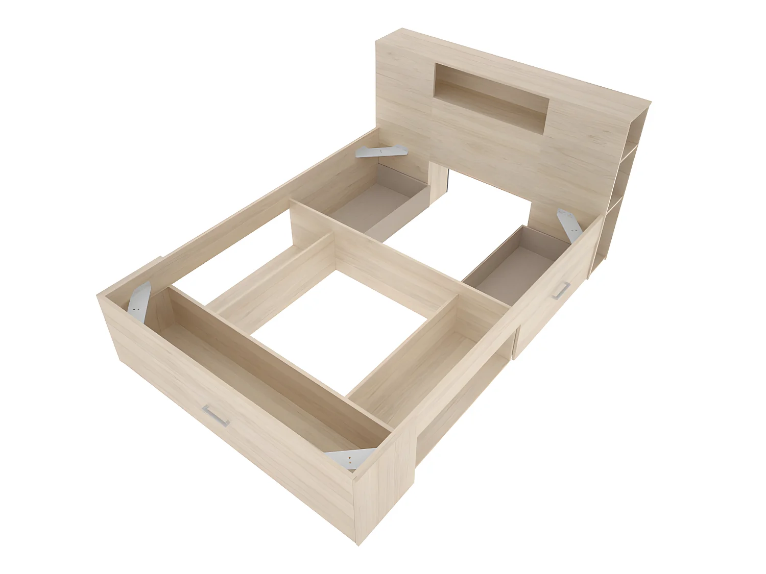 Lit avec tête de lit rangements et tiroirs - 160 x 200 cm - Coloris : Naturel + Sommier - LEANDRE