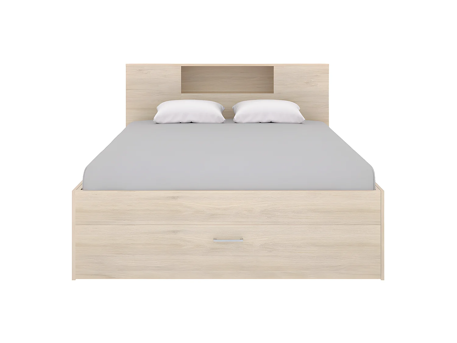 Bett mit Kopfteil, Stauraum & Schubladen + Lattenrost + Matratze - 160 x 200 cm - Holzfarben - LEANDRE