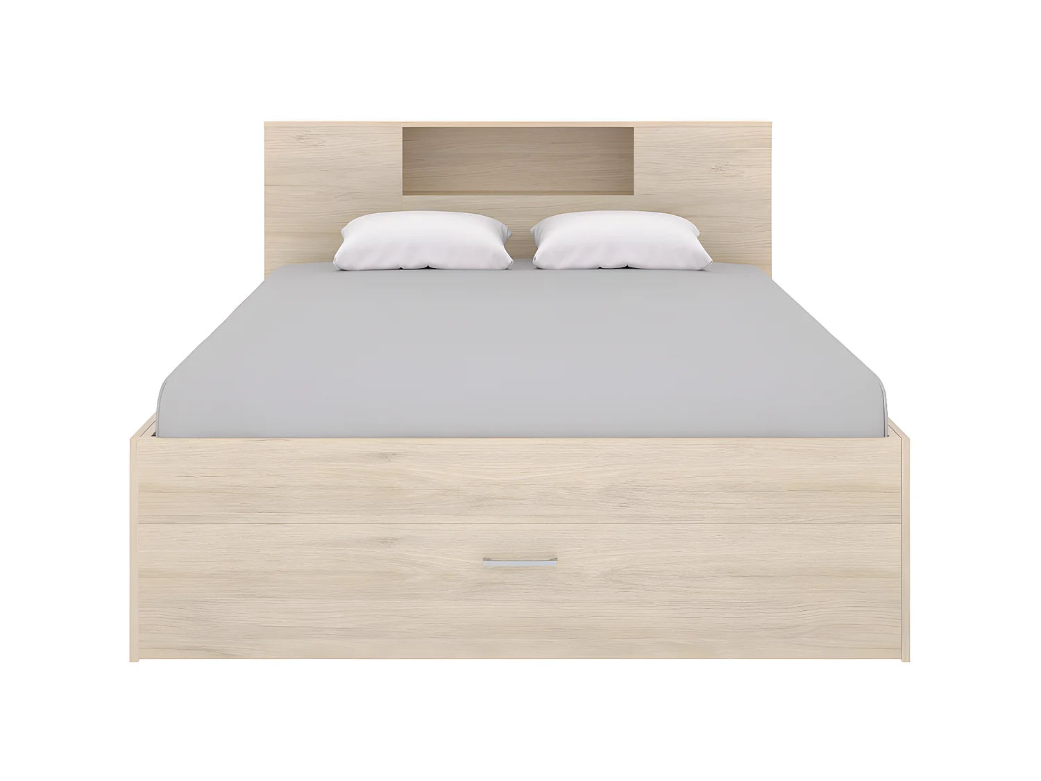 Cama com cabeceira de cama, espaços de arrumação e gavetas 160 x 200 cm cor natural + sommier + colchão - LEANDRE