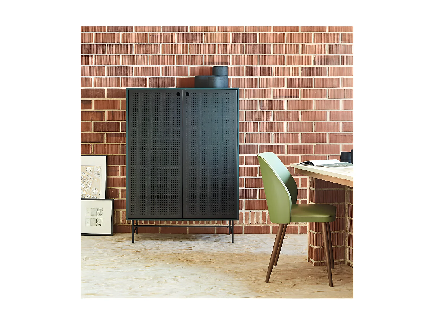 Meuble d'entrée 2 portes 4 tiroirs Vert/Noir - TEULAT PUNTO