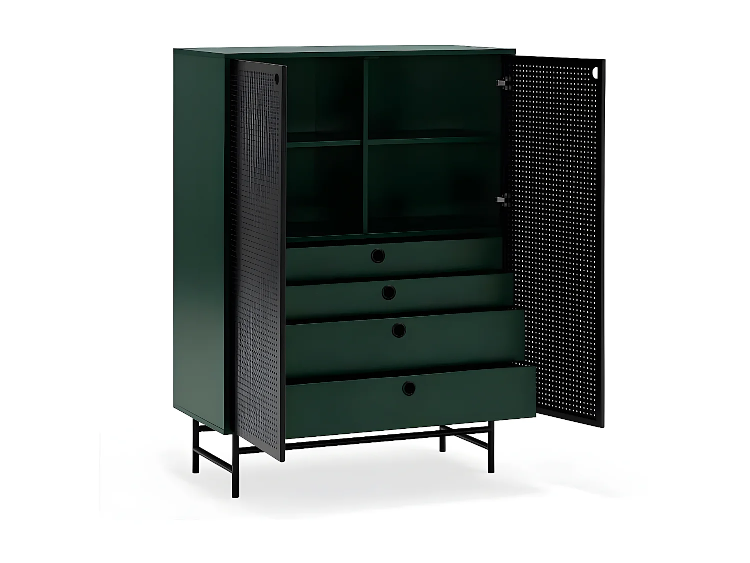 Meuble d'entrée 2 portes 4 tiroirs Vert/Noir - TEULAT PUNTO