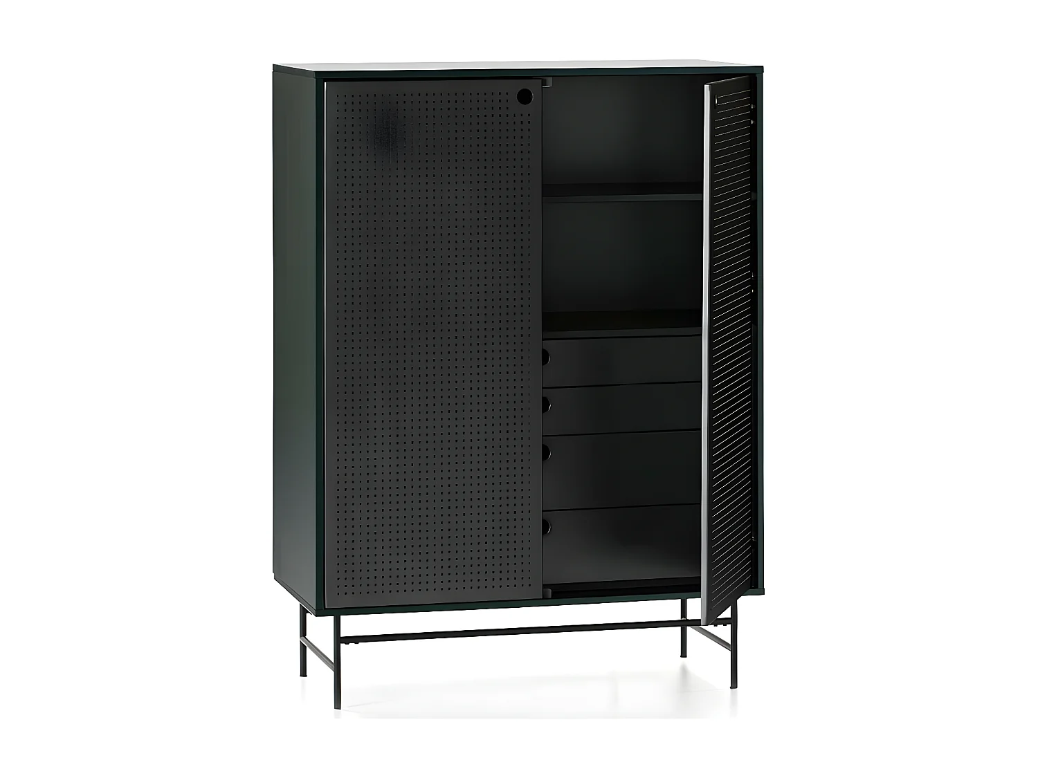 Meuble d'entrée 2 portes 4 tiroirs Vert/Noir - TEULAT PUNTO