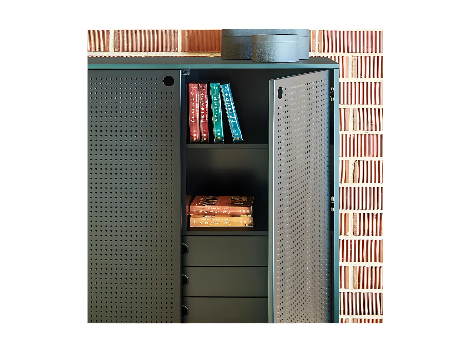 Meuble d'entrée 2 portes 4 tiroirs Vert/Noir - TEULAT PUNTO