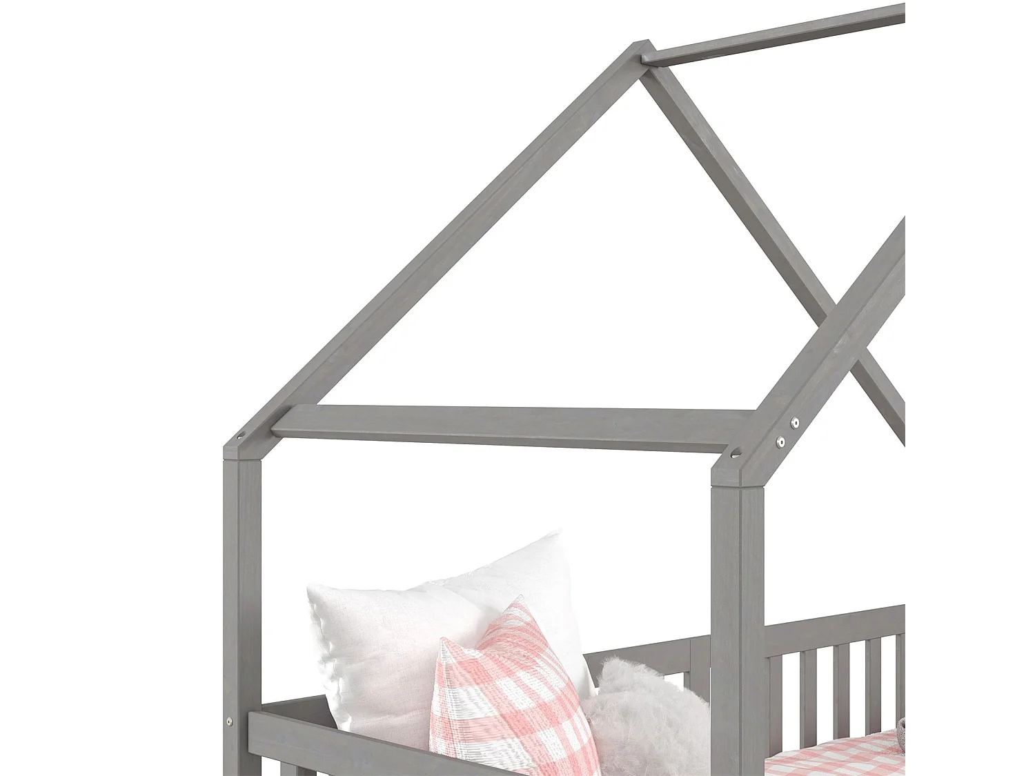 Lit cabane ALVA lit enfant simple asymétrique en bois 90 x 200 cm montessori, avec rangement 2 tiroirs, en pin massif lasuré gris