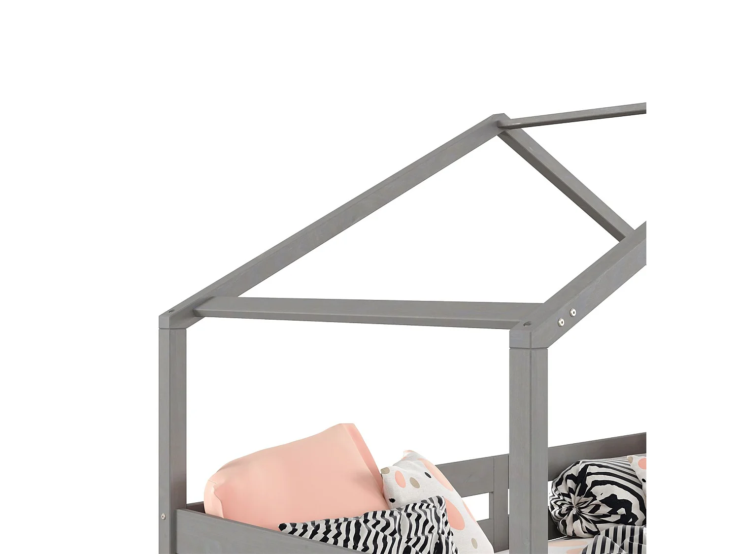 Lit cabane ENA lit enfant simple montessori 90 x 200 cm, avec 2 tiroirs de rangement, en pin massif lasuré gris