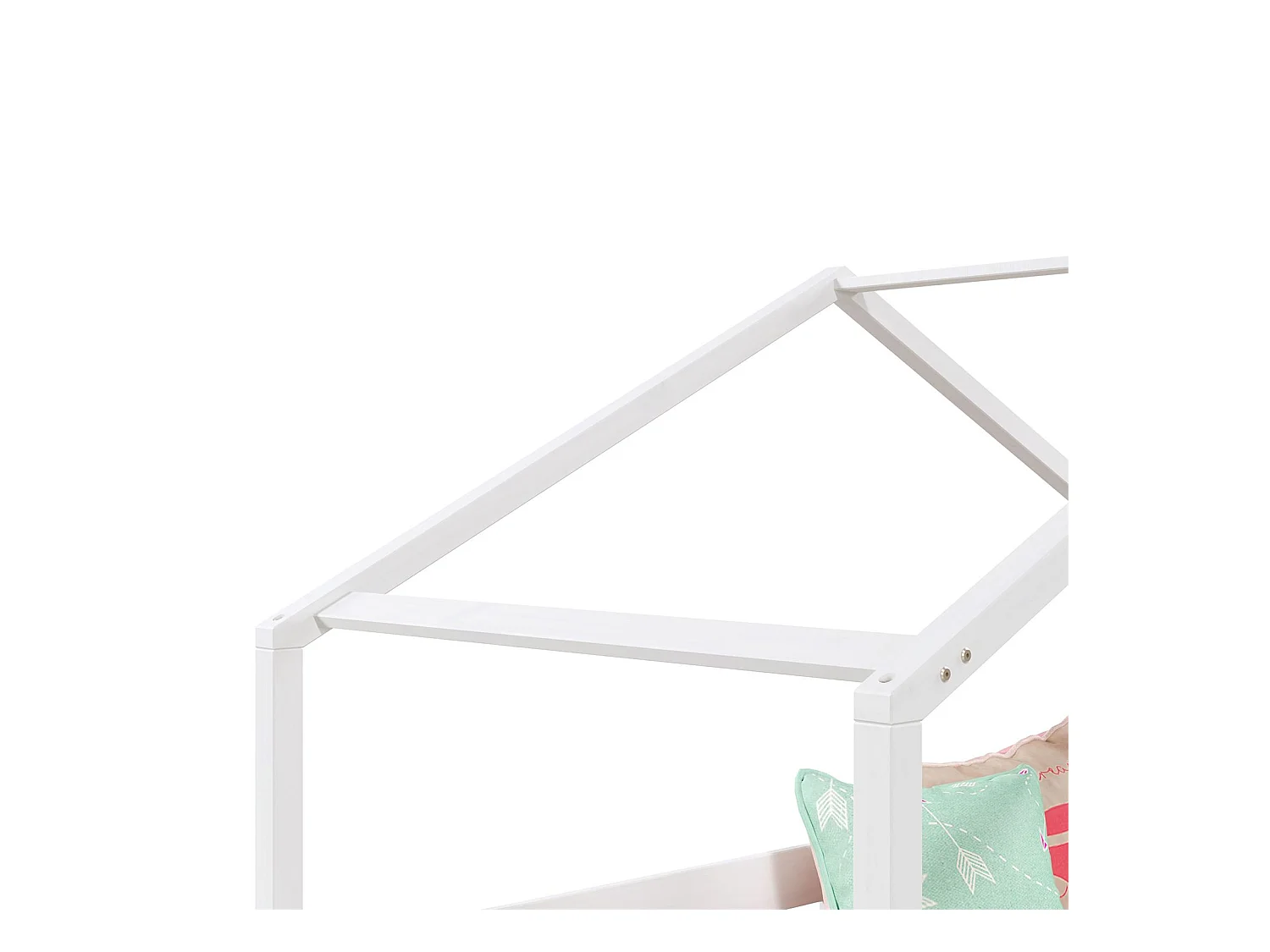 Lit cabane RENA lit simple montessori pour enfant 90 x 200 cm, avec barrières de protection, en pin massif lasuré blanc