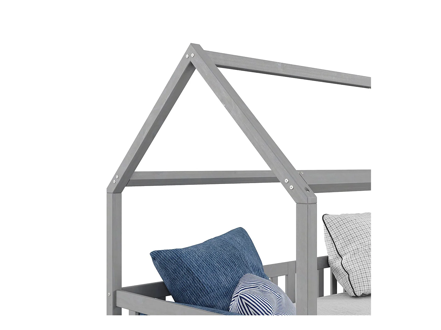 Lit cabane NUNA lit enfant simple montessori en bois 90 x 200 cm, avec rangement 2 tiroirs, en pin massif lasuré gris