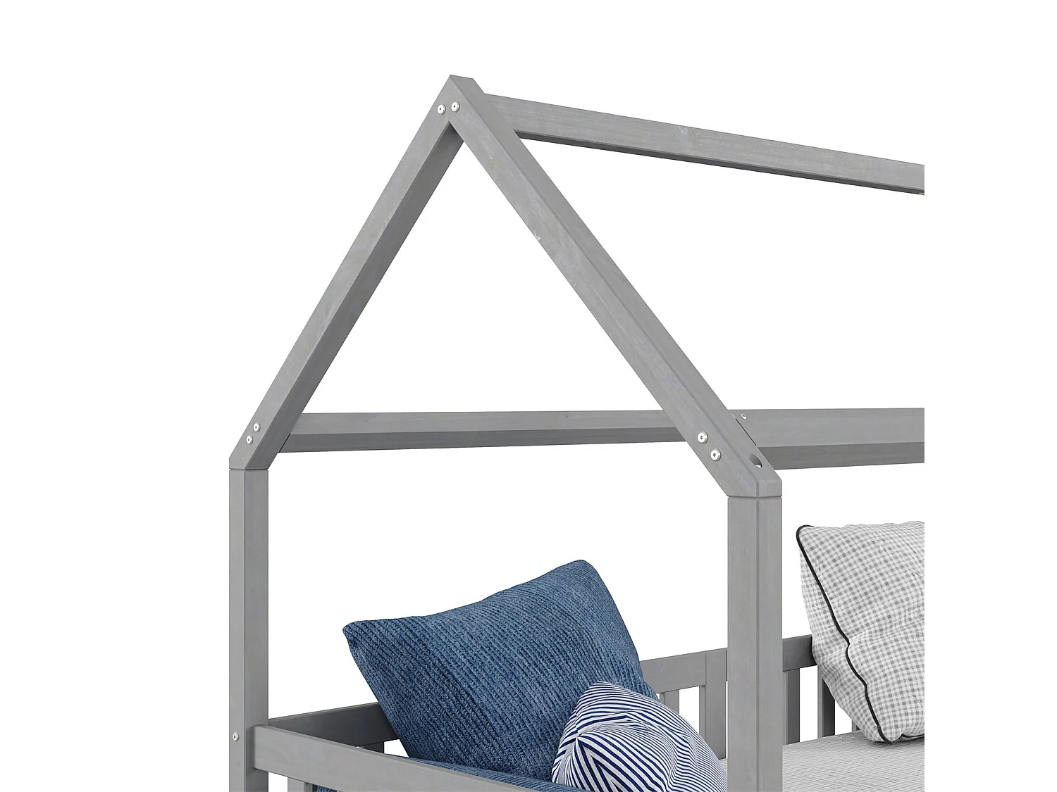 Lit cabane NUNA lit enfant simple montessori en bois 90 x 200 cm, avec rangement 2 tiroirs, en pin massif lasuré gris