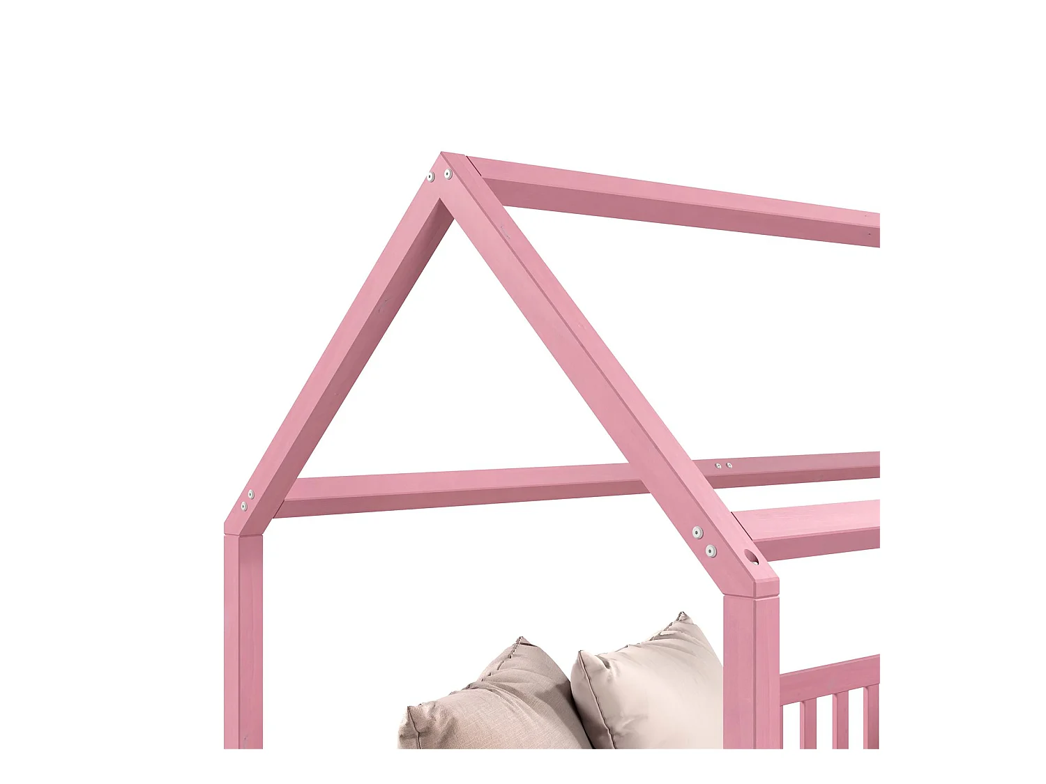 Lit cabane NINA lit enfant simple montessori en bois 90 x 200 cm, en pin massif lasuré rose