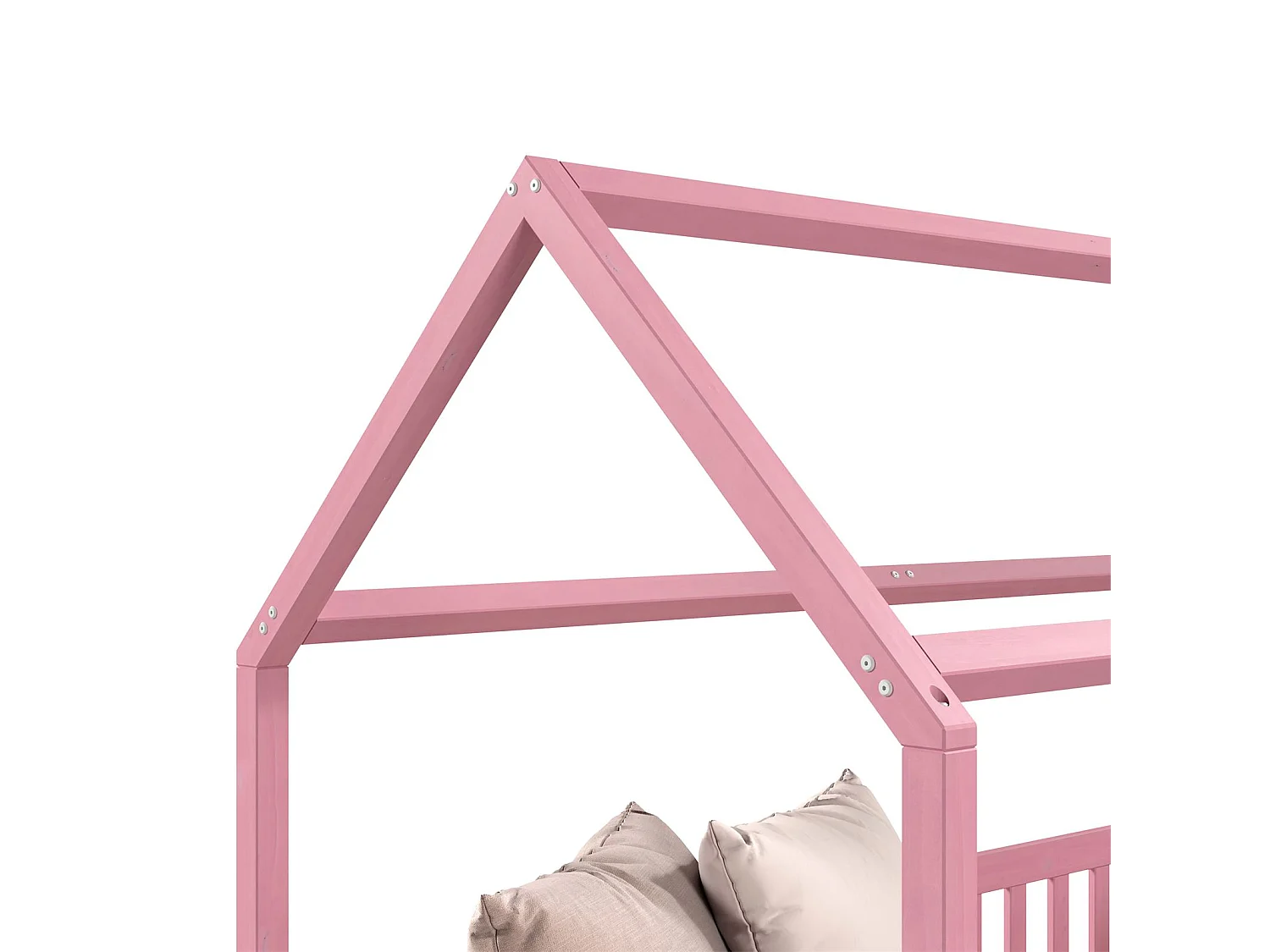 Lit cabane NINA lit enfant simple montessori en bois 90 x 200 cm, en pin massif lasuré rose