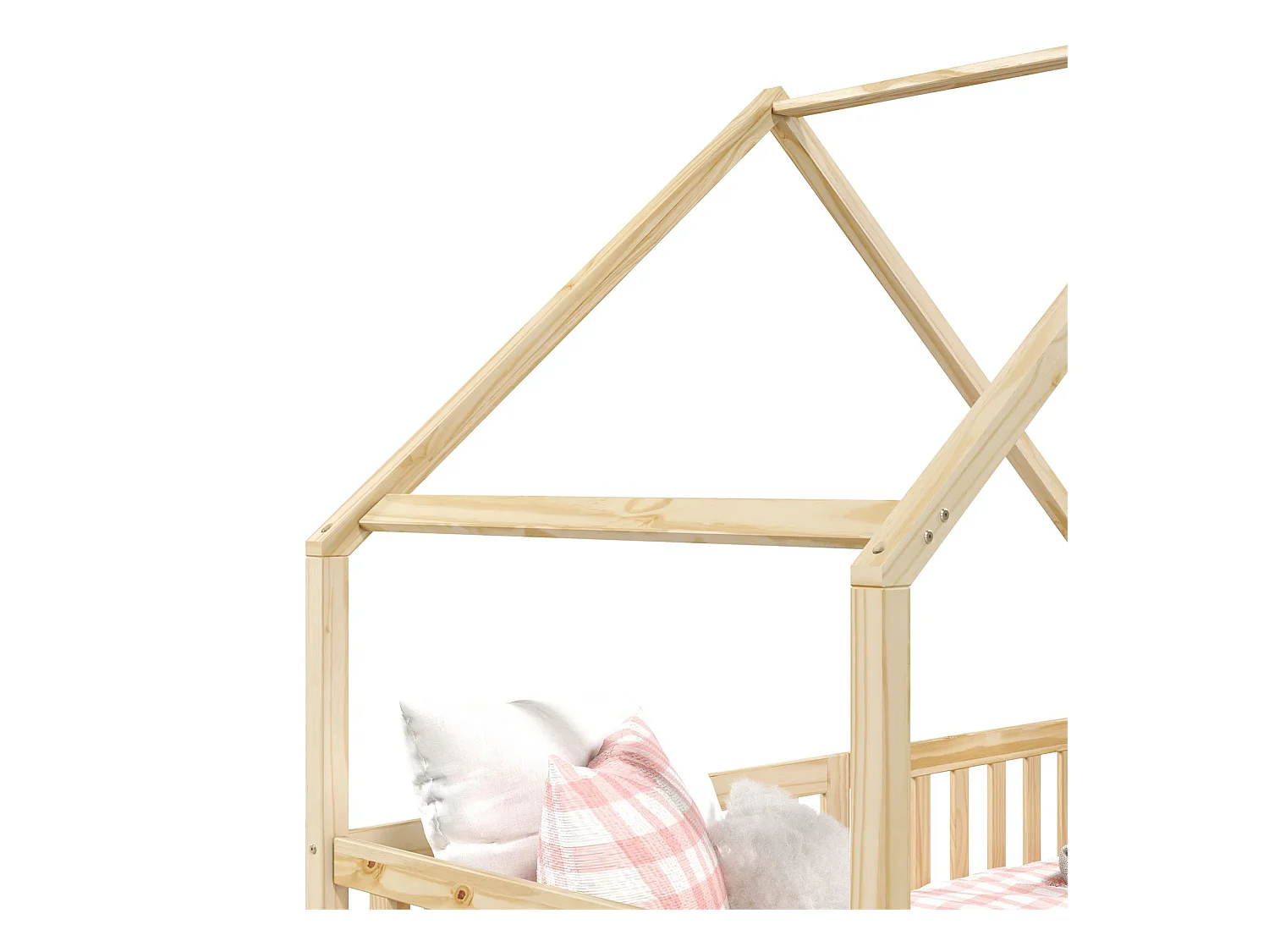 Lit cabane ALVA lit enfant simple asymétrique en bois 90 x 200 cm montessori, avec rangement 2 tiroirs, en pin massif naturel