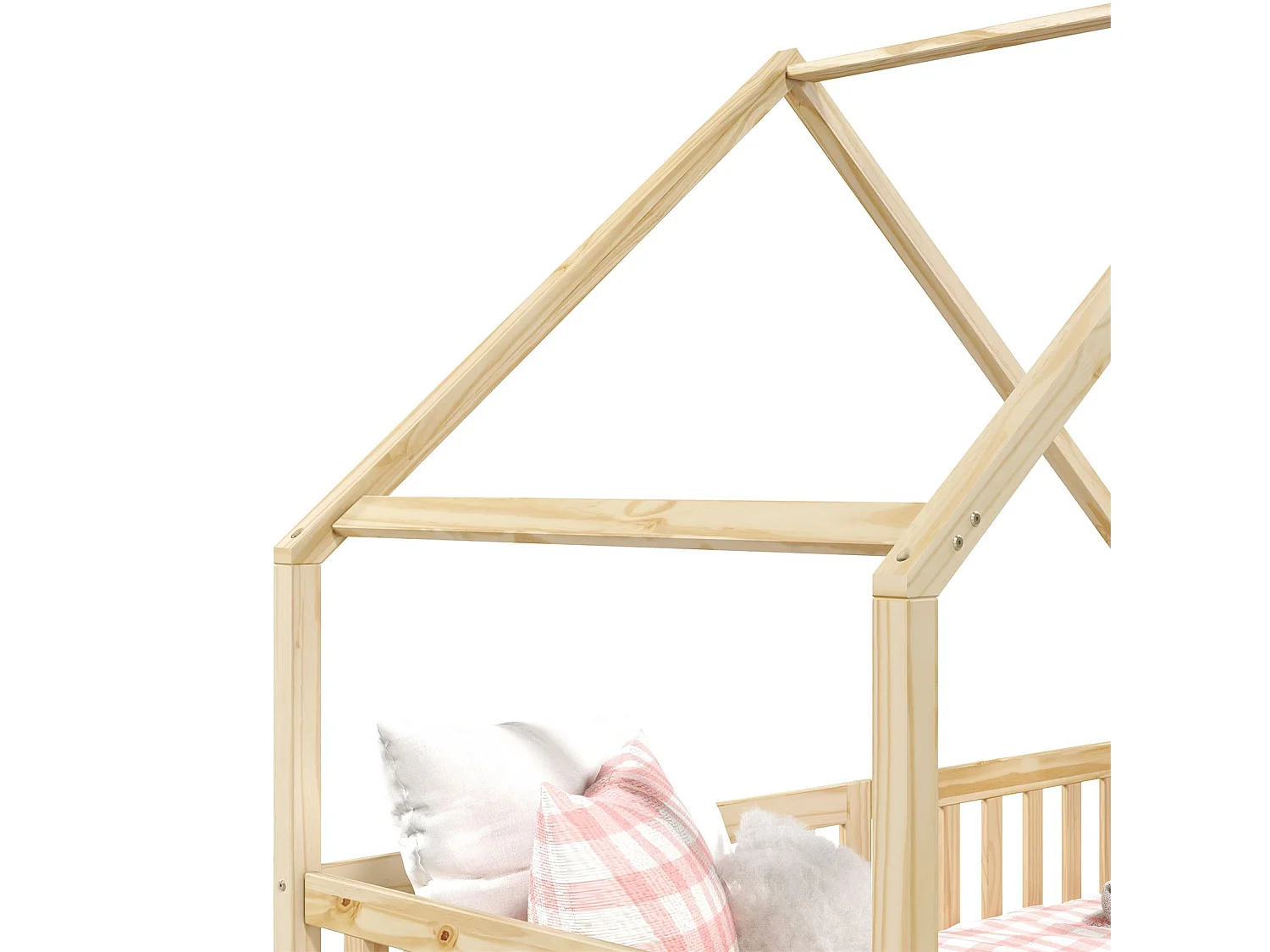 Lit cabane ALVA lit enfant simple asymétrique en bois 90 x 200 cm montessori, avec rangement 2 tiroirs, en pin massif naturel