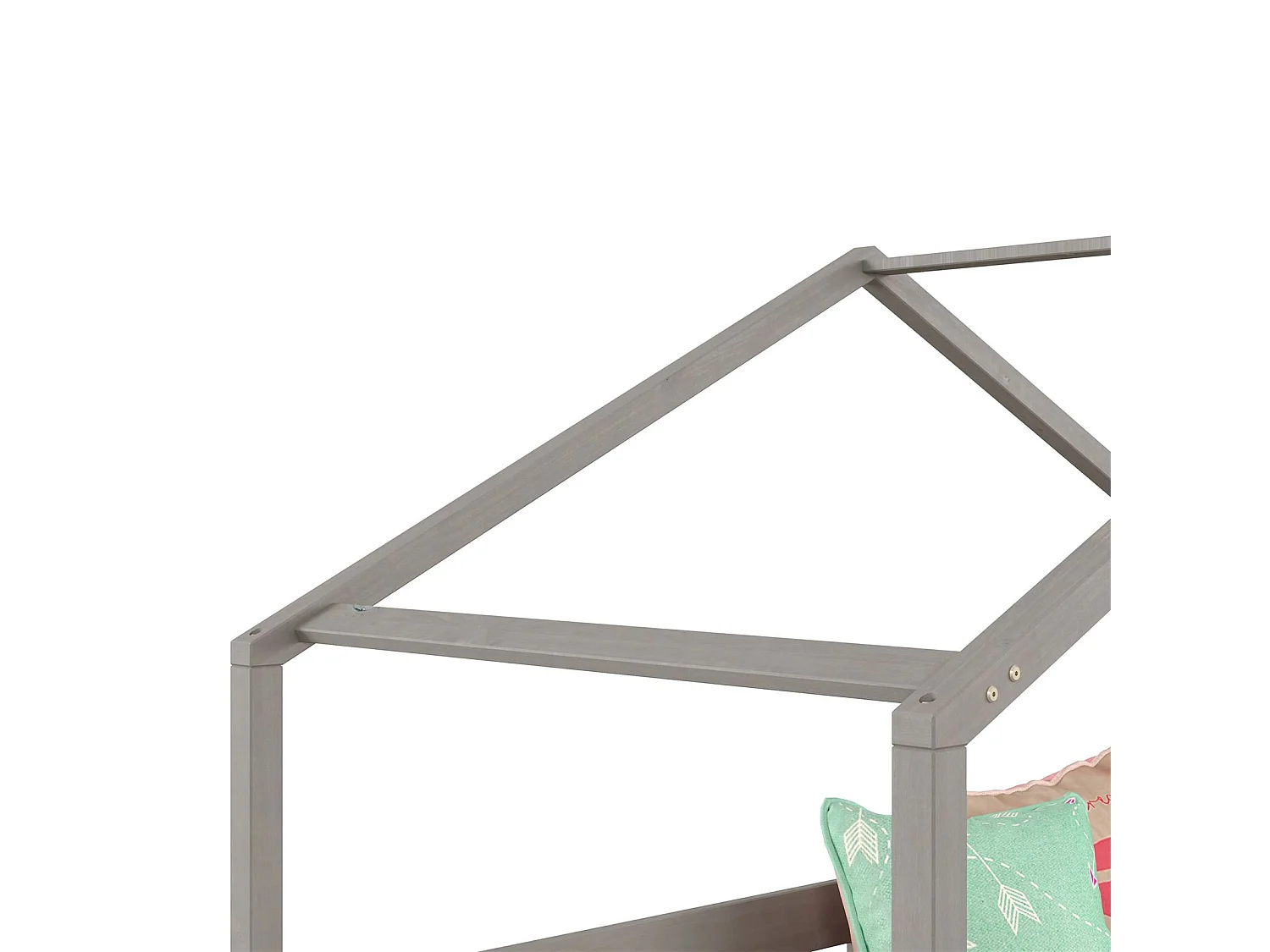 Lit cabane RENA lit simple montessori pour enfant 90 x 200 cm, avec barrières de protection, en pin massif lasuré gris