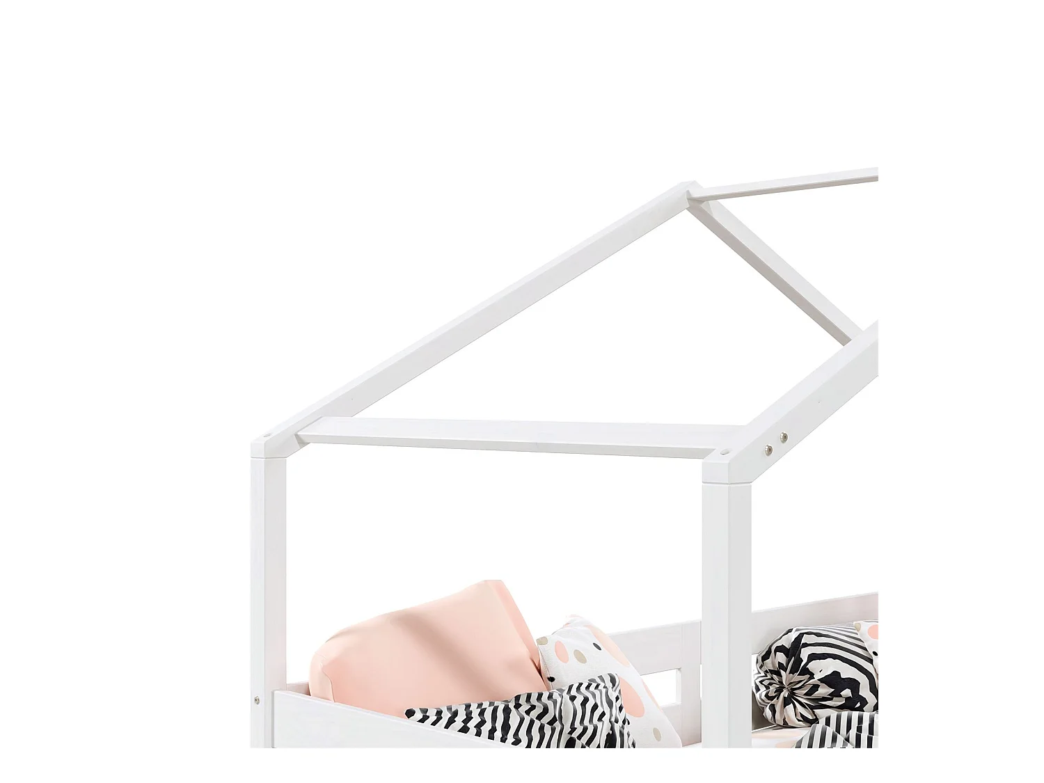 Lit cabane ENA lit enfant simple montessori 90 x 200 cm, avec 2 tiroirs de rangement, en pin massif lasuré blanc