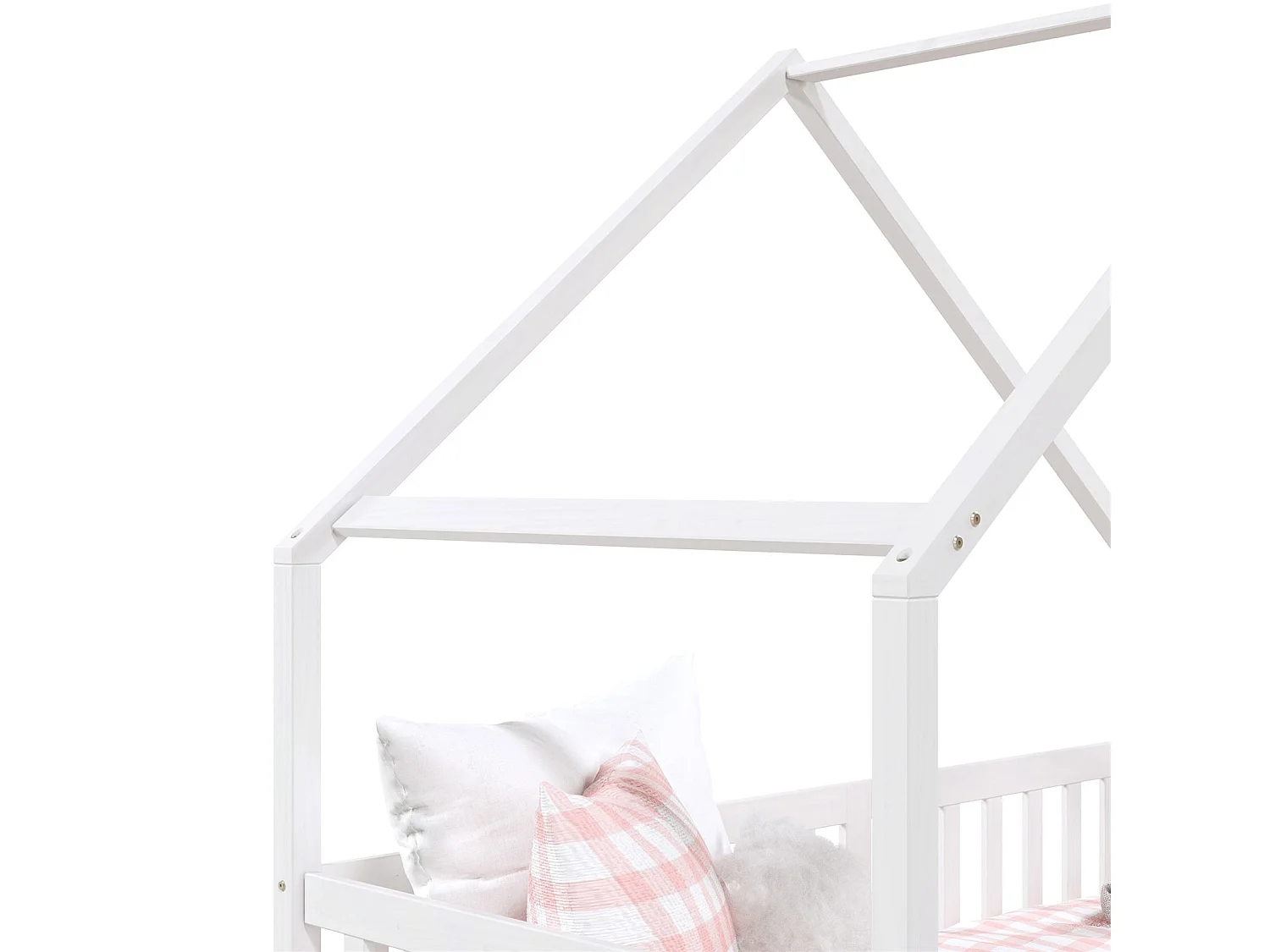 Lit cabane ALVA lit enfant simple asymétrique en bois 90 x 200 cm montessori, avec rangement 2 tiroirs, en pin massif lasuré blanc