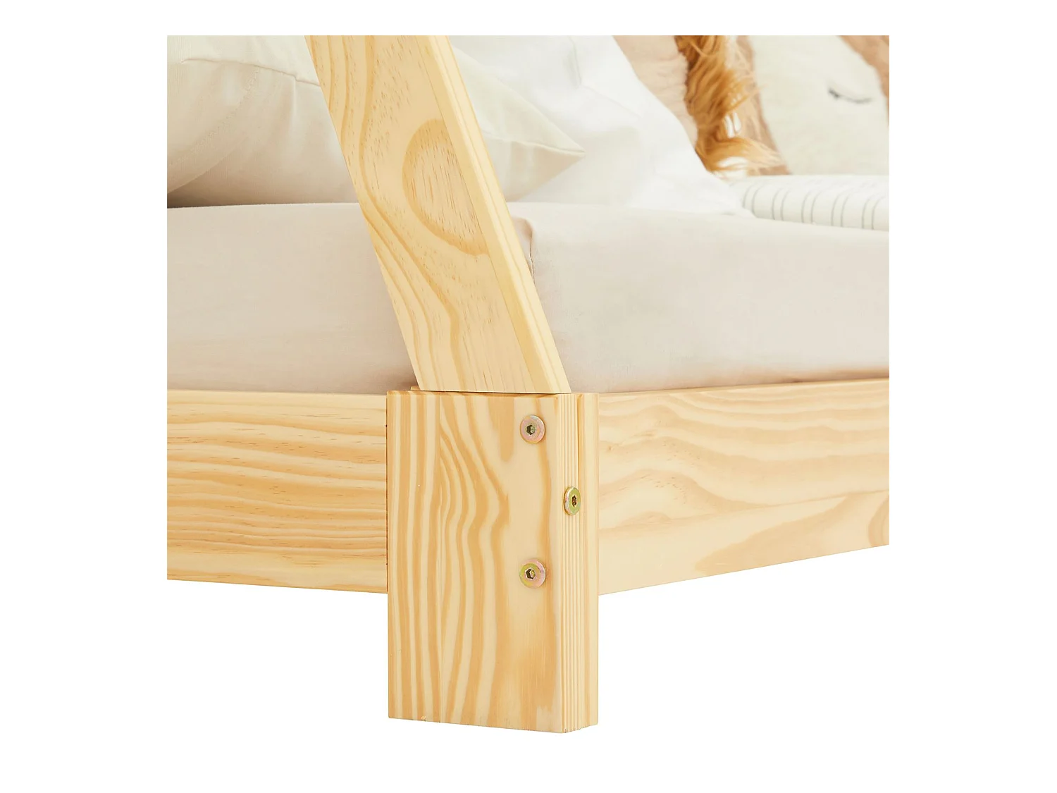 Lit tipi ELIN lit enfant simple en bois type montessori, 90 x 200 cm, en pin massif à la finition naturelle