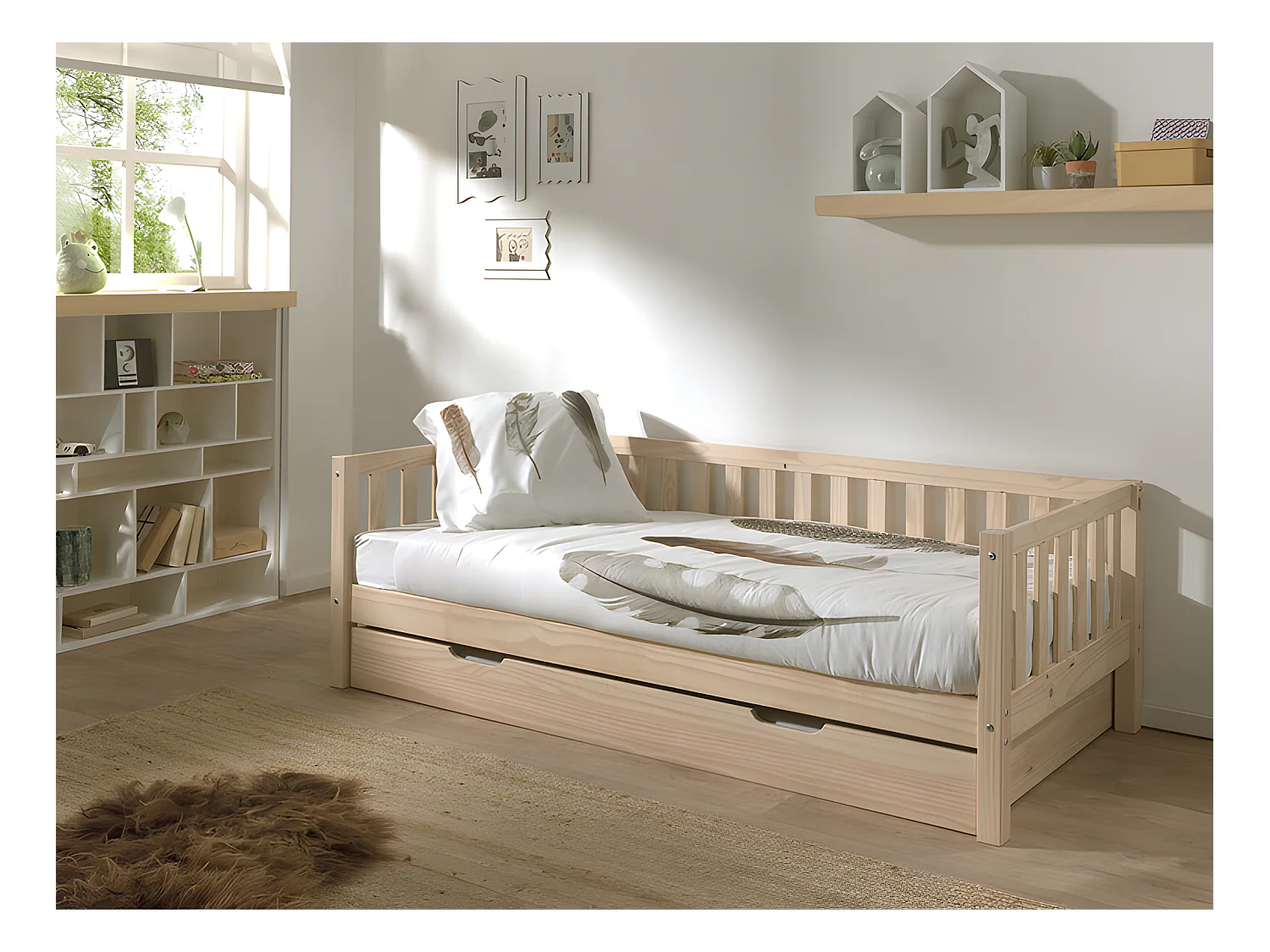Pack - Lit Capitaine Enfant & Tiroir "Fritz" 90x200cm Naturel