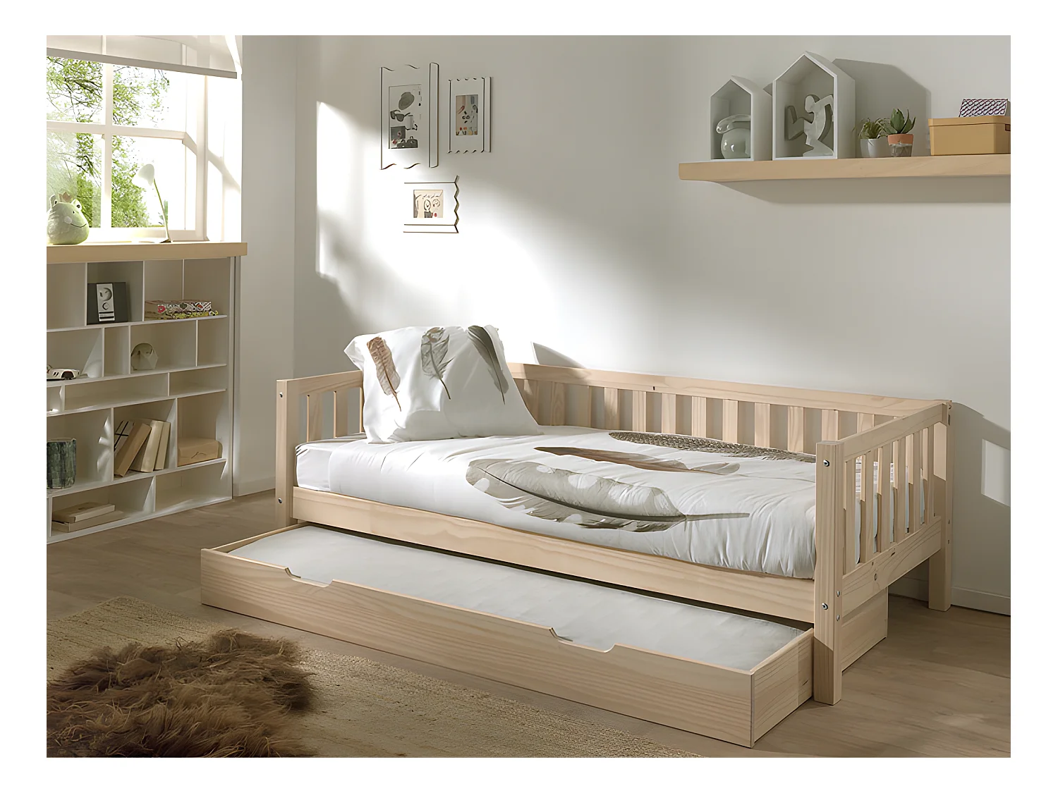Pack - Lit Capitaine Enfant & Tiroir "Fritz" 90x200cm Naturel