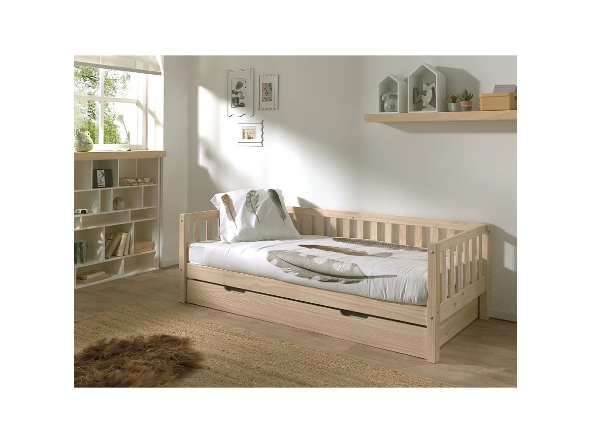 Pack - Lit Capitaine Enfant & Tiroir "Fritz" 90x200cm Naturel