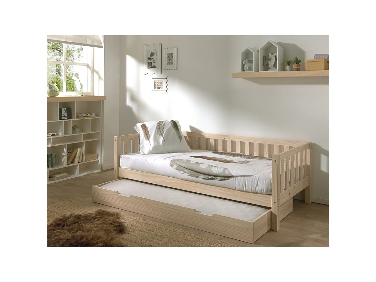 Pack - Lit Capitaine Enfant & Tiroir "Fritz" 90x200cm Naturel