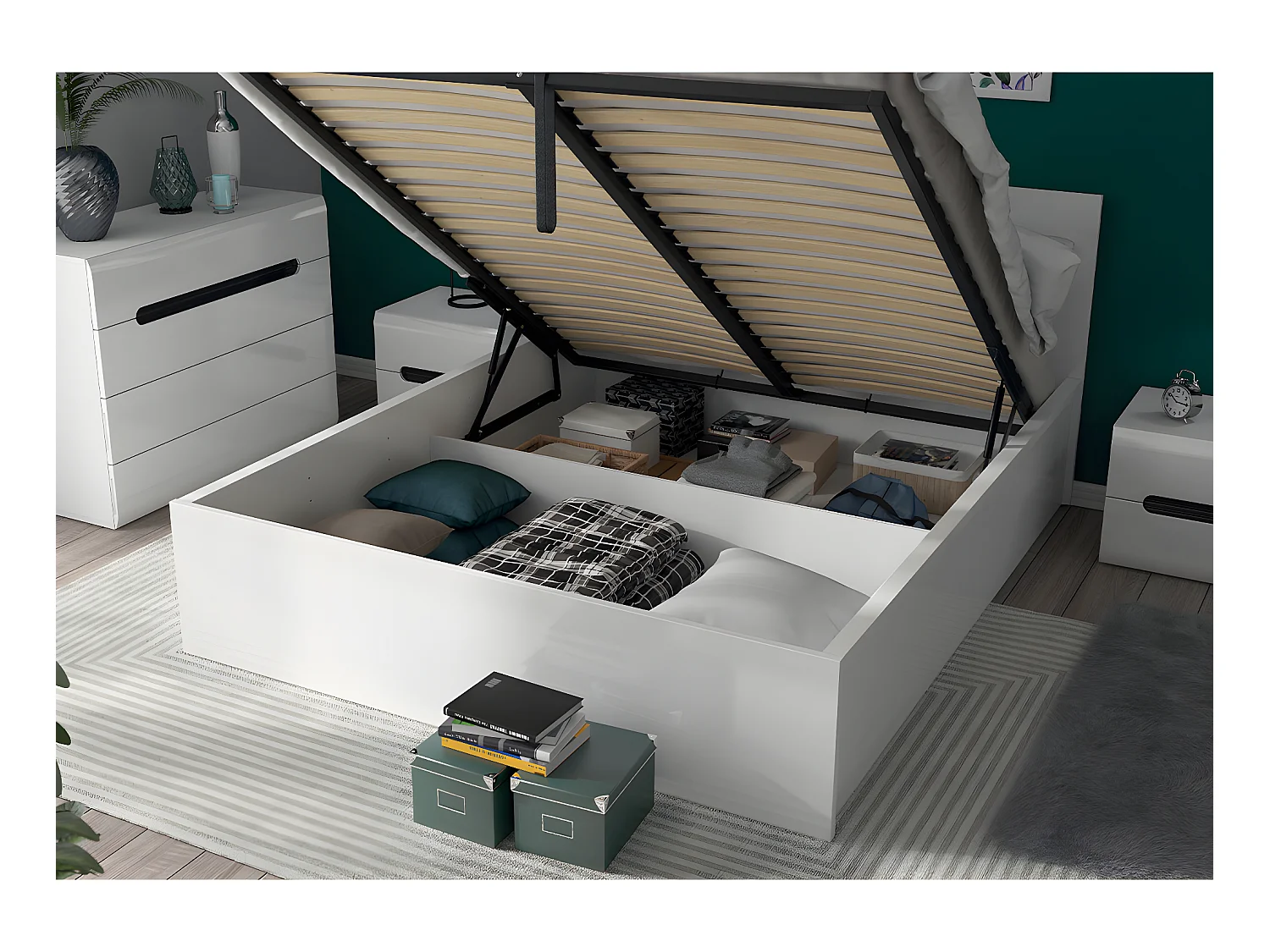 Lit coffre 140x200 sommier inclus Edwin Blanc