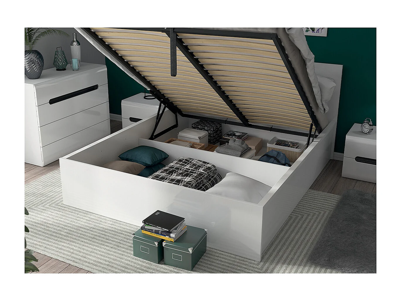 Lit coffre 160x200 sommier inclus Edwin Blanc