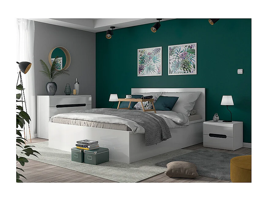 Lit coffre 160x200 sommier inclus Edwin Blanc