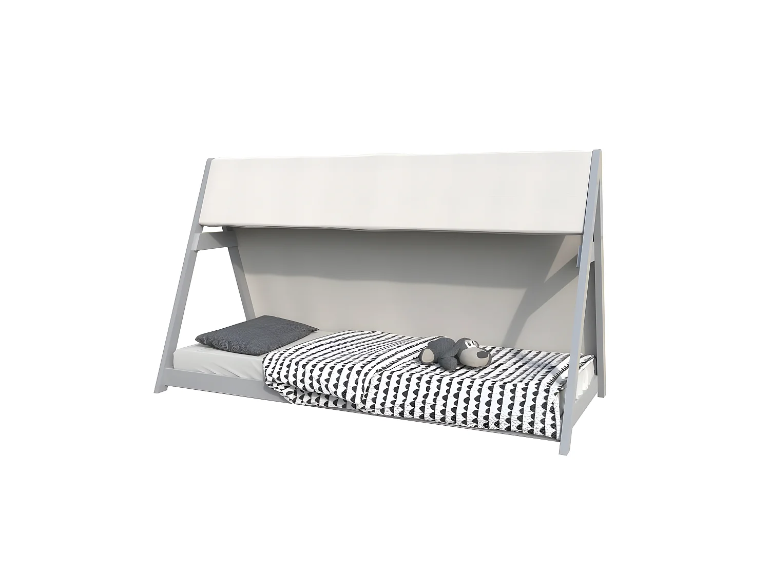 Lit cabane TIPI 90x200 + 1 toile + 1 sommier / Gris