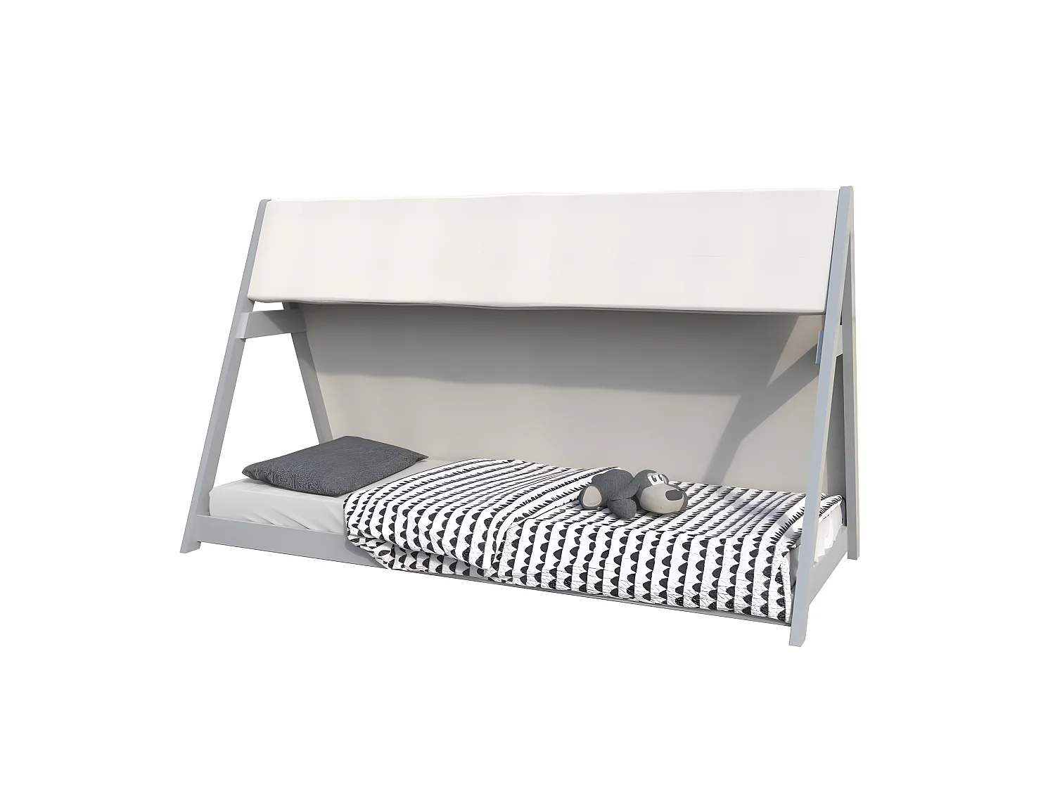 Lit cabane TIPI 90x200 + 1 toile + 1 sommier / Gris