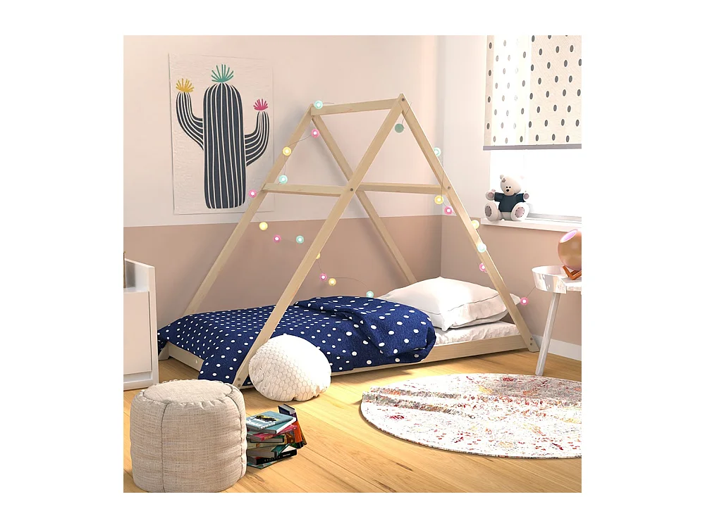 Lit cabane APACHE 90x190 + 1 sommier / Naturel