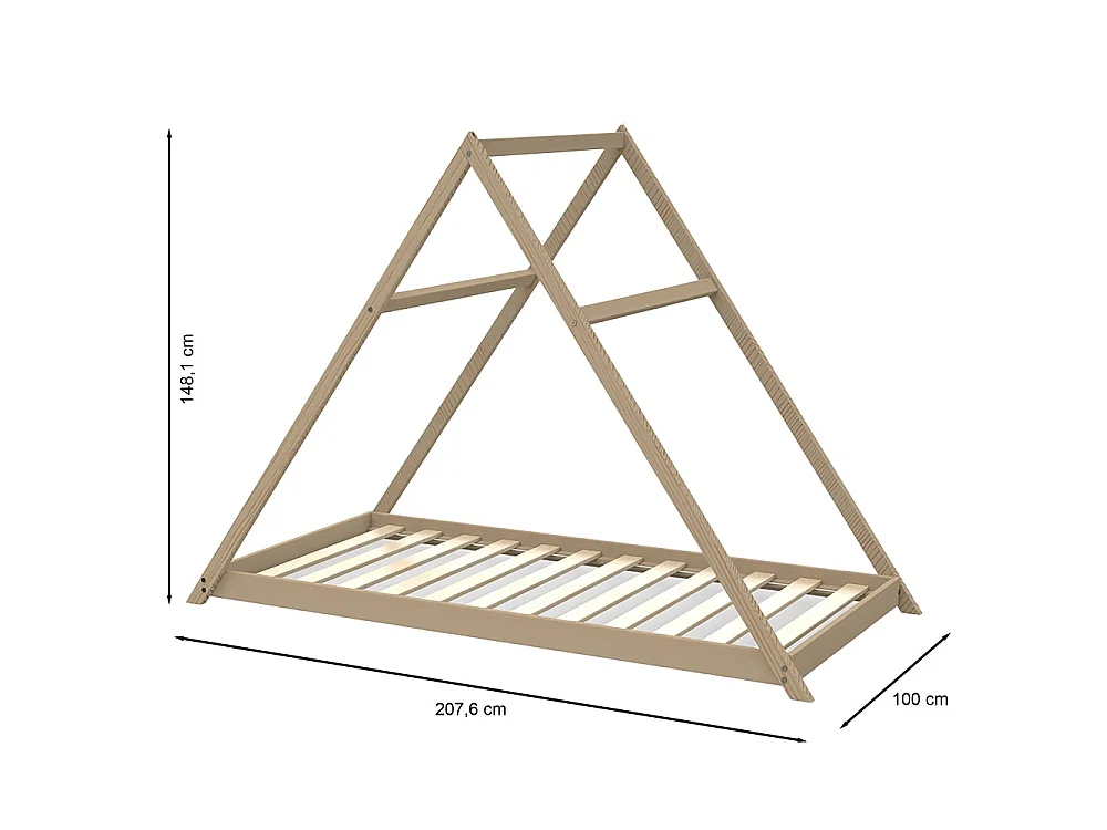 Lit cabane APACHE 90x190 + 1 sommier / Naturel