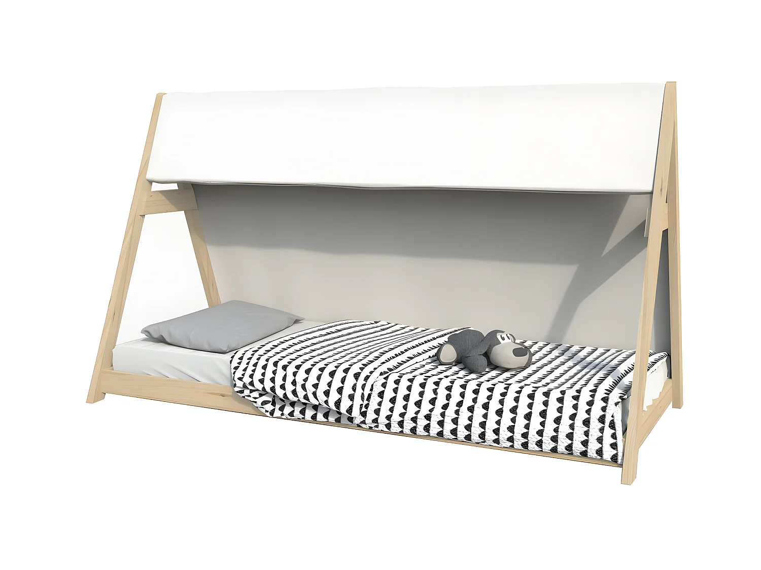 Lit cabane TIPI 70x140 + 1 toile + 1 sommier / Naturel