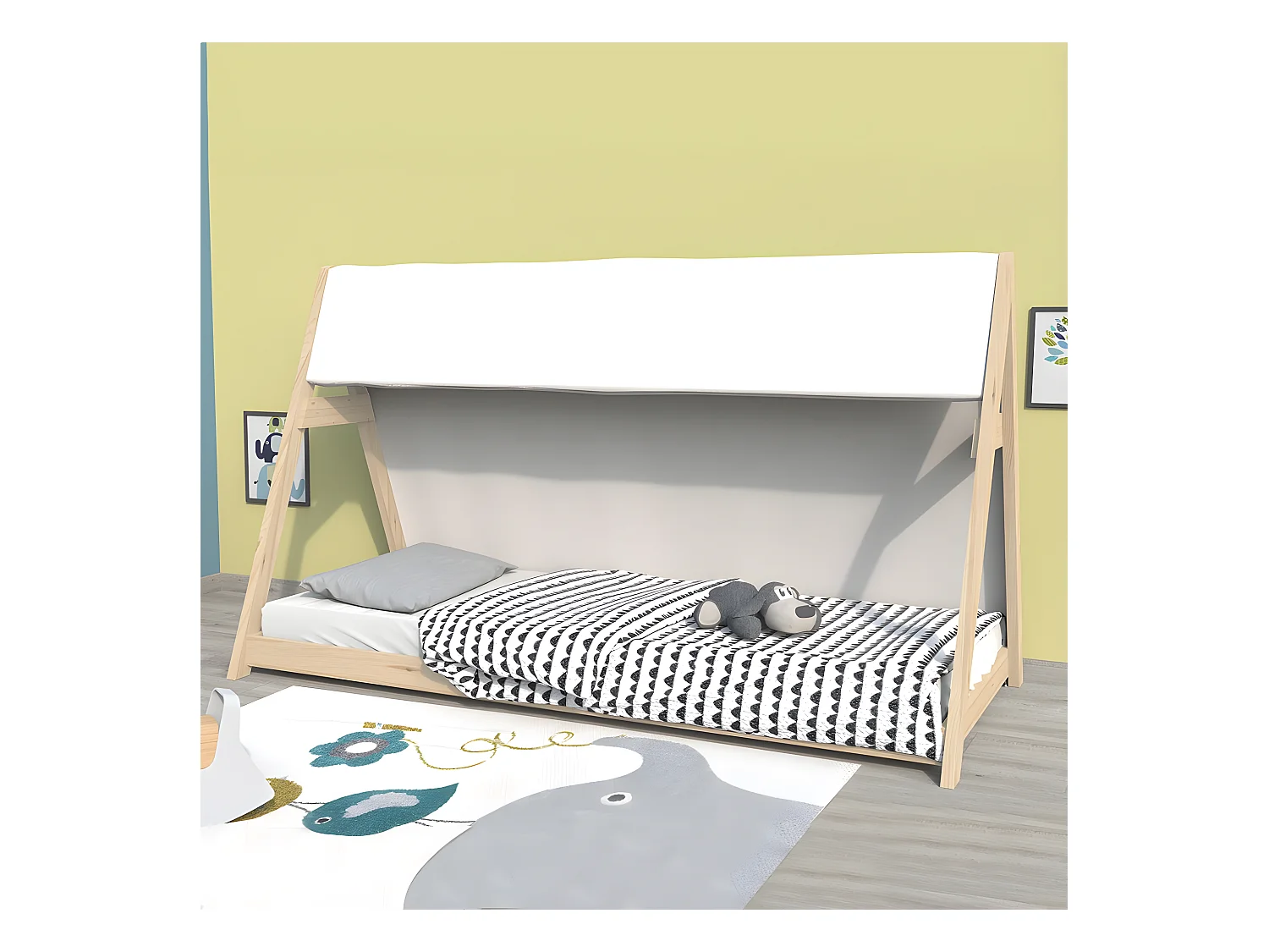 Lit cabane TIPI 70x140 + 1 toile + 1 sommier / Naturel