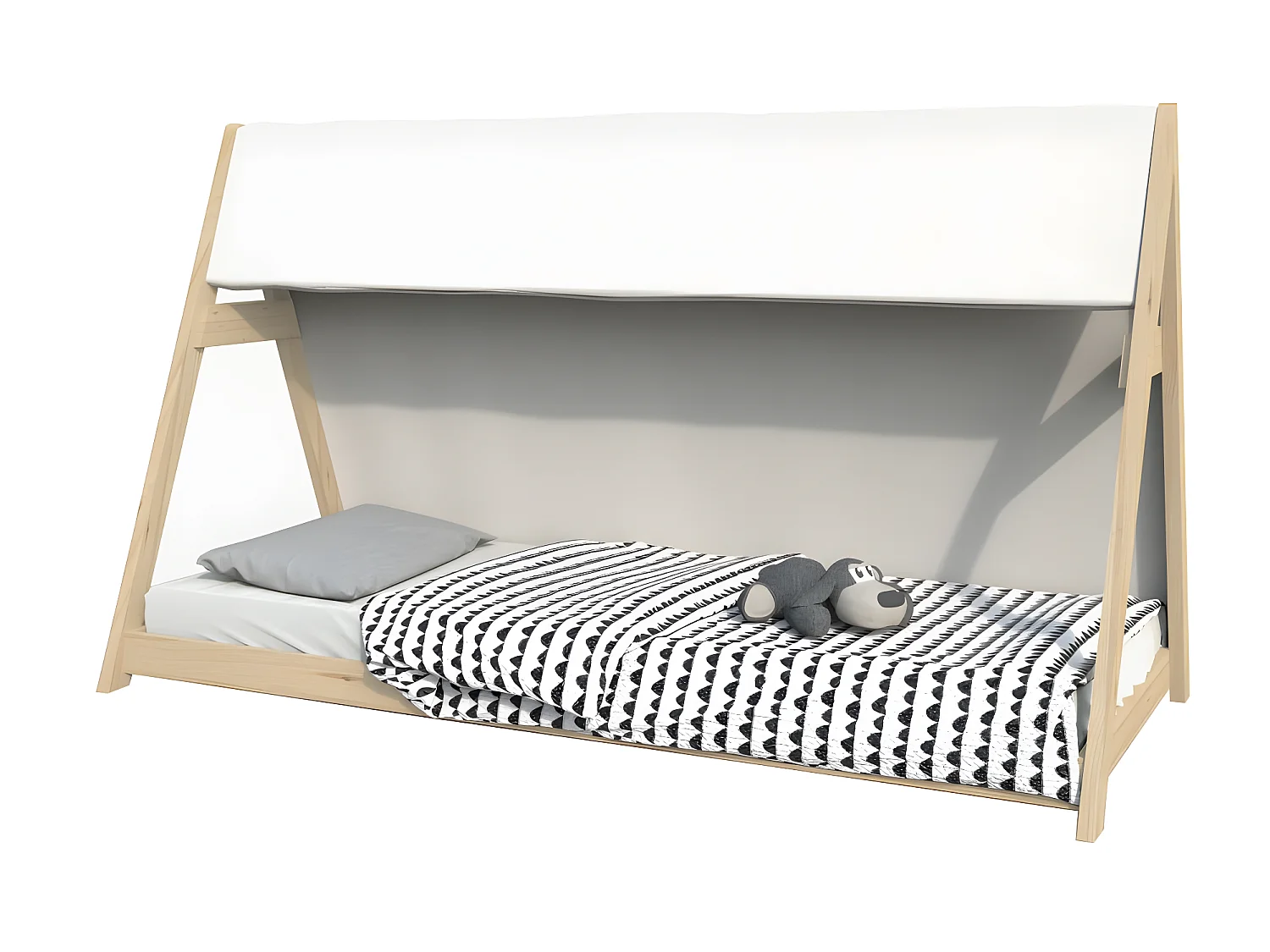 Lit cabane TIPI 70x140 + 1 toile + 1 sommier / Naturel