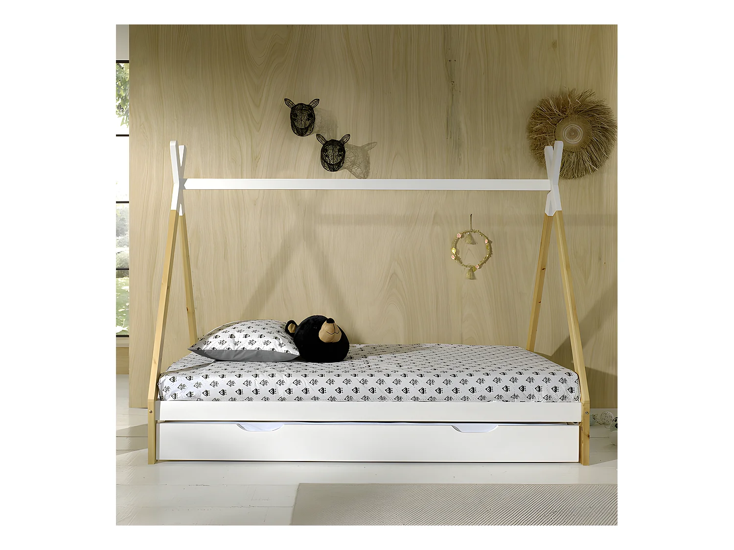 Pack - Lit Enfant & Tiroir "Tipi" 90x200cm Blanc