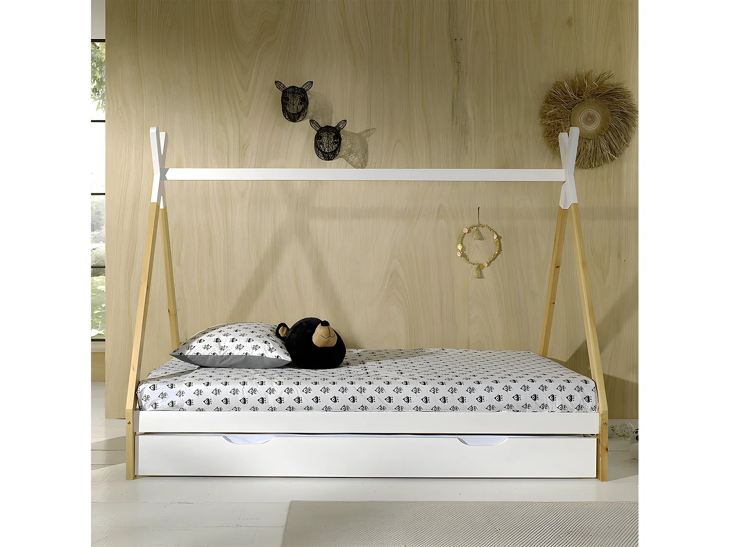 Pack - Lit Enfant & Tiroir "Tipi" 90x200cm Blanc