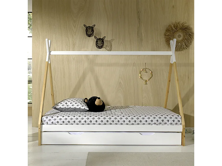 Pack - Lit Enfant & Tiroir "Tipi" 90x200cm Blanc