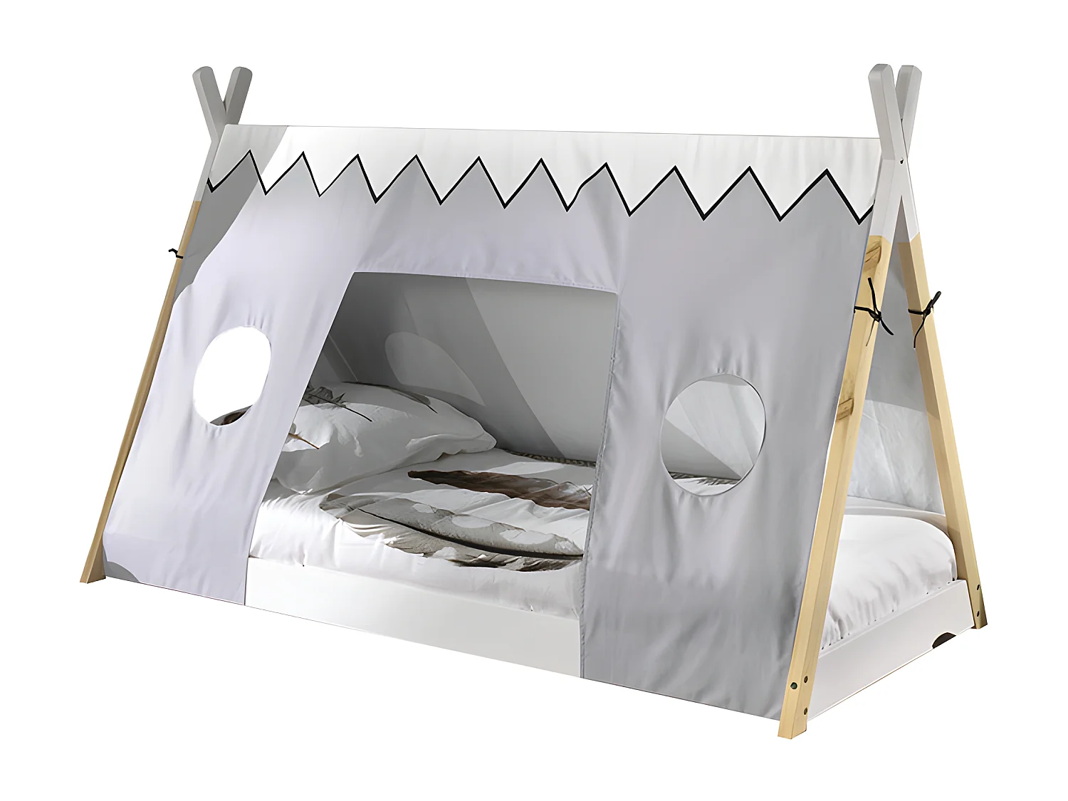 Pack - Lit Enfant & Textile "Tipi" 90x200cm Blanc